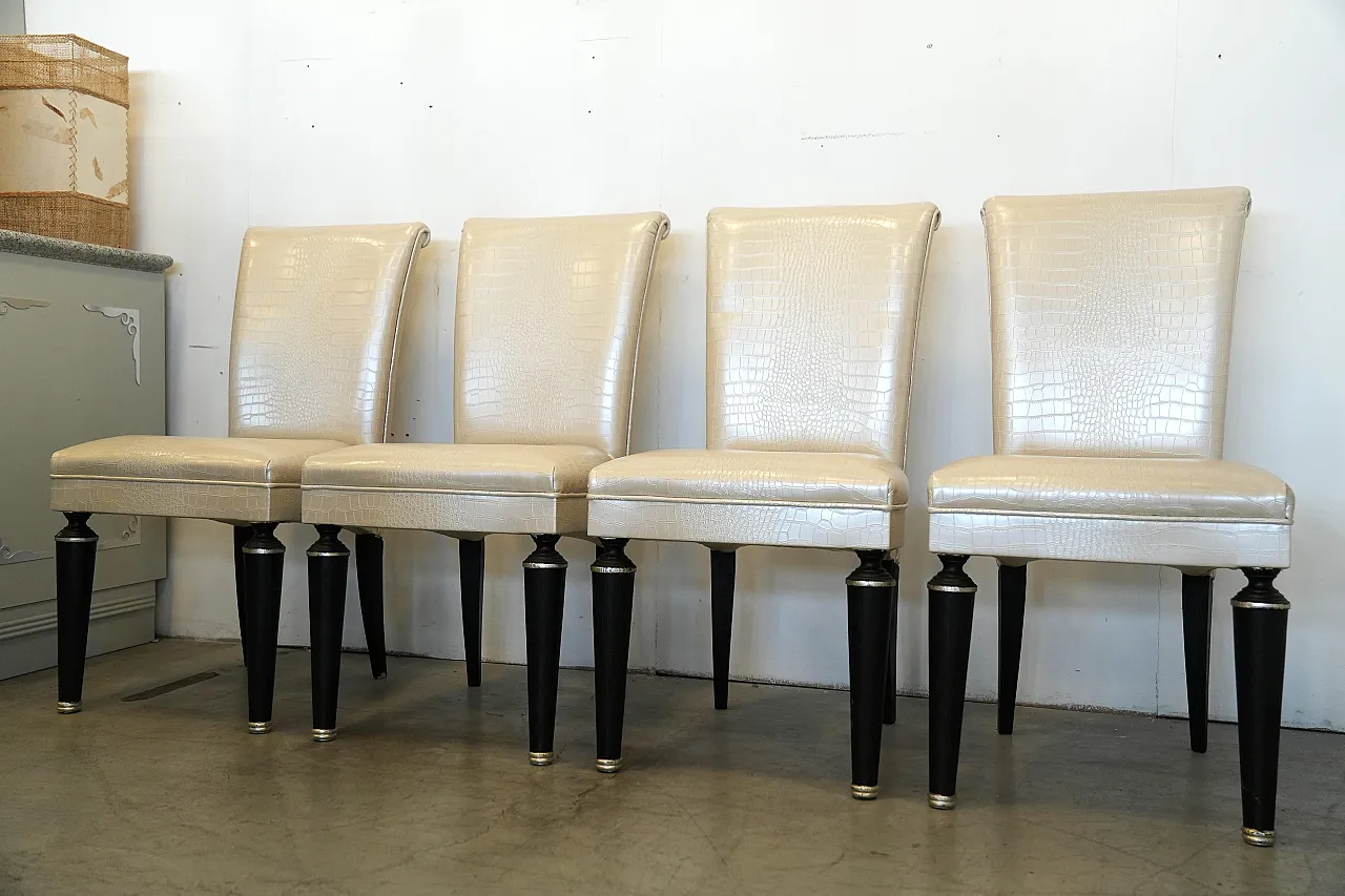 4 Transoceanic Faux Leather Dining Chairs, 2000s 5