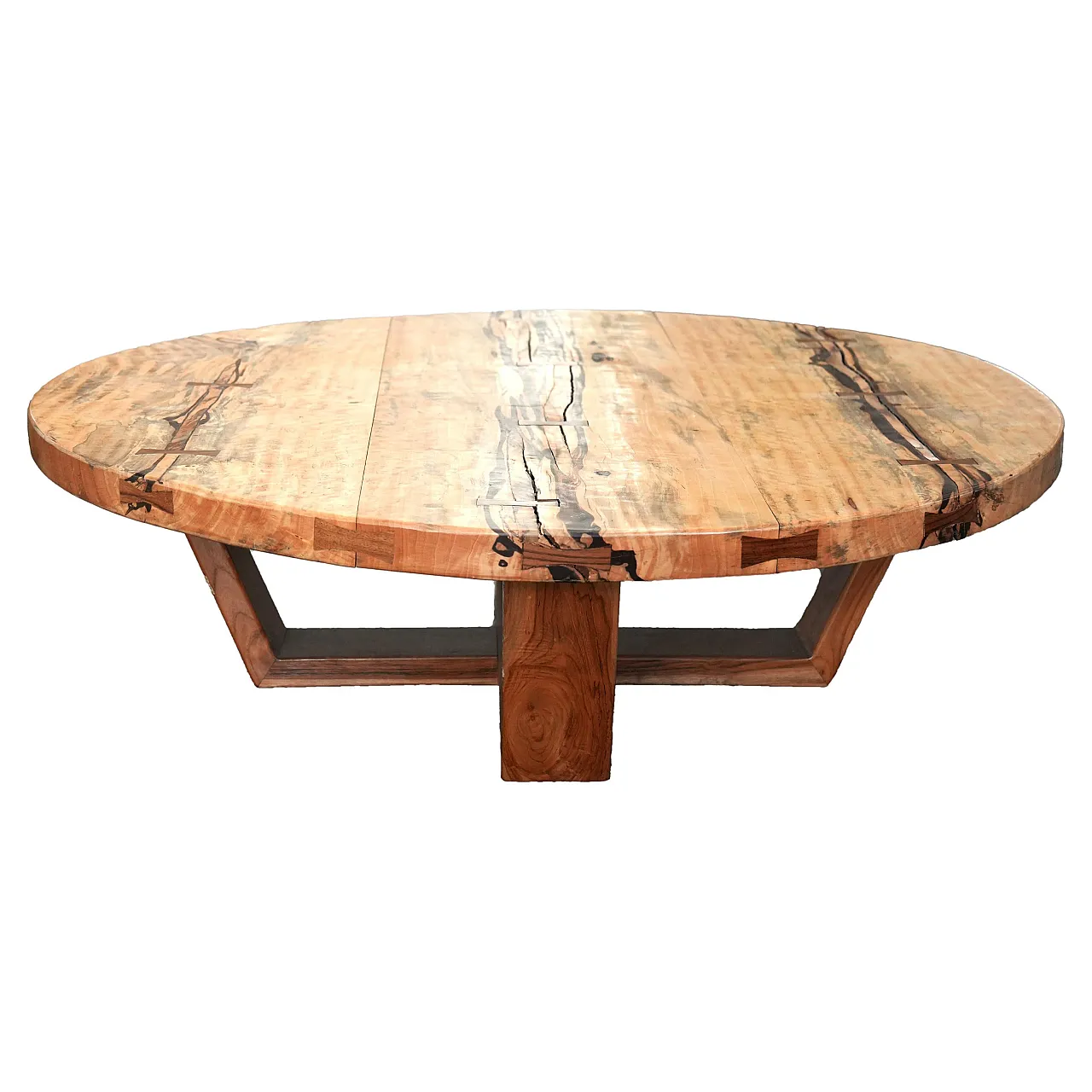 Monumental Artisan-Crafted Wood Round Coffee Table, 2000s 1