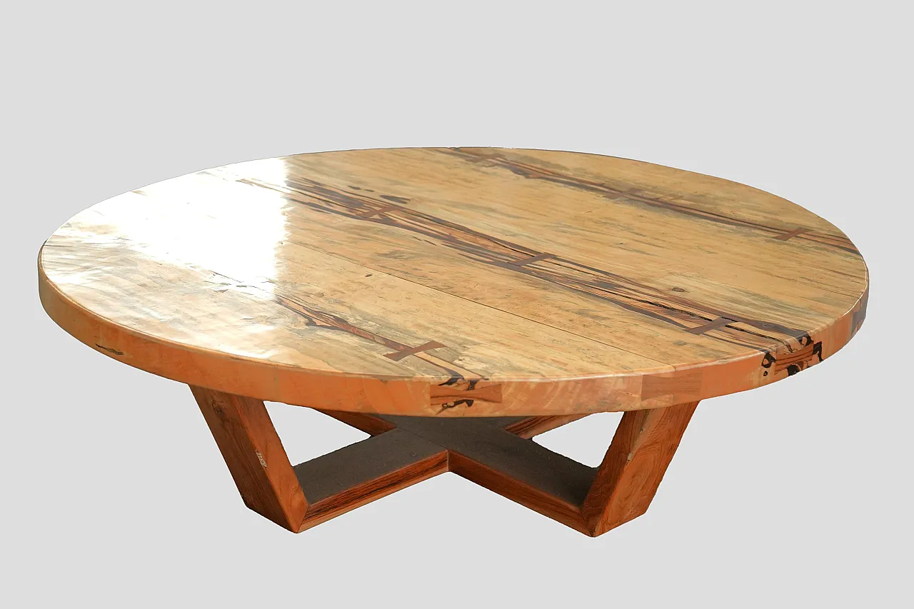 Monumental Artisan-Crafted Wood Round Coffee Table, 2000s 3