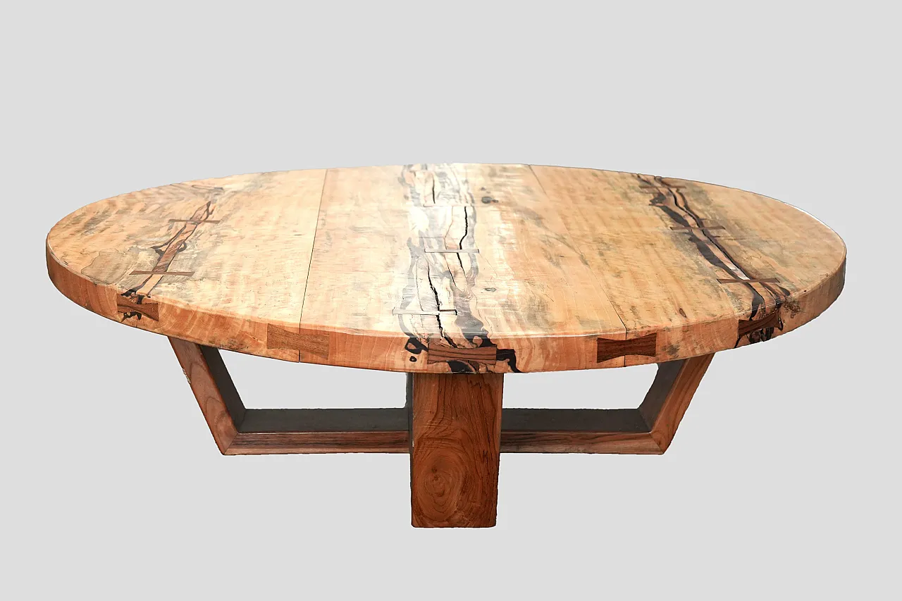 Monumental Artisan-Crafted Wood Round Coffee Table, 2000s 4