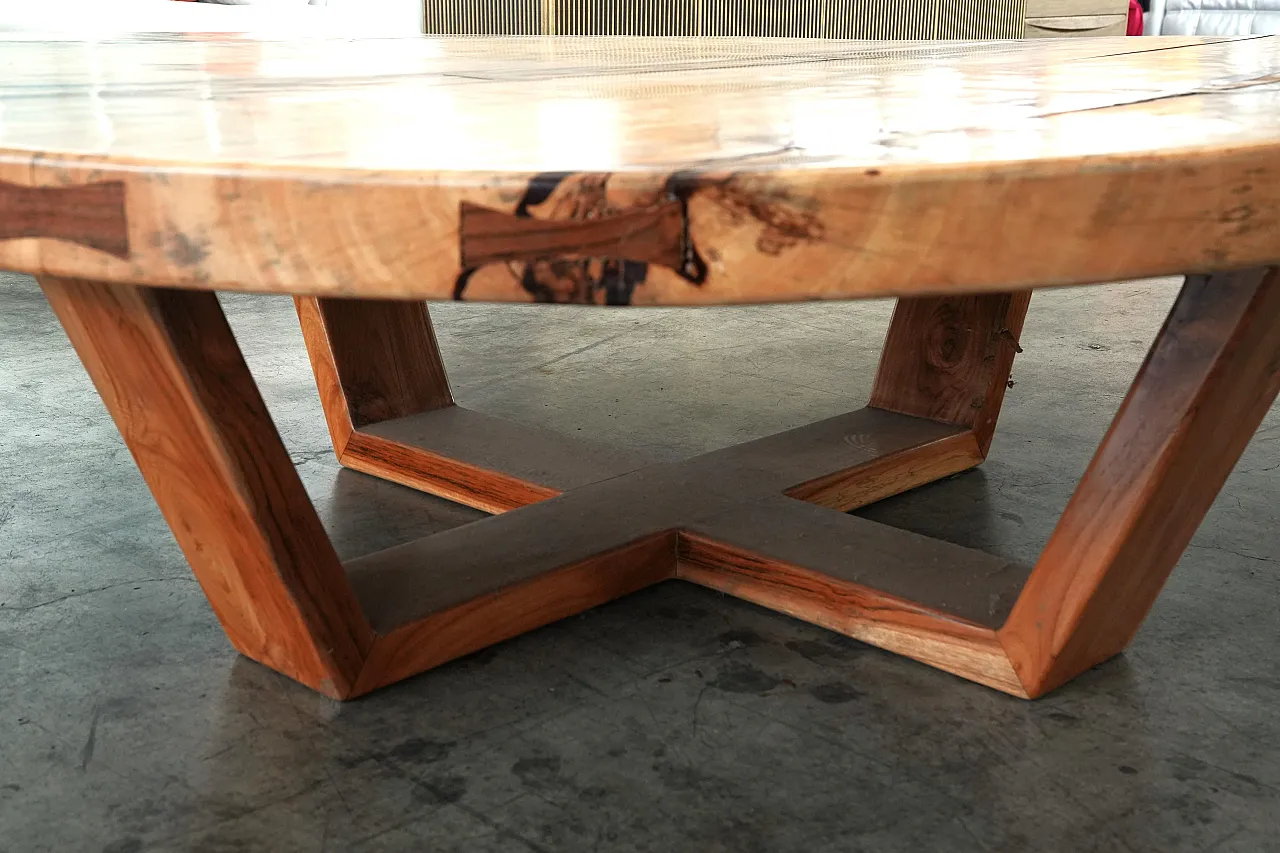 Monumental Artisan-Crafted Wood Round Coffee Table, 2000s 5