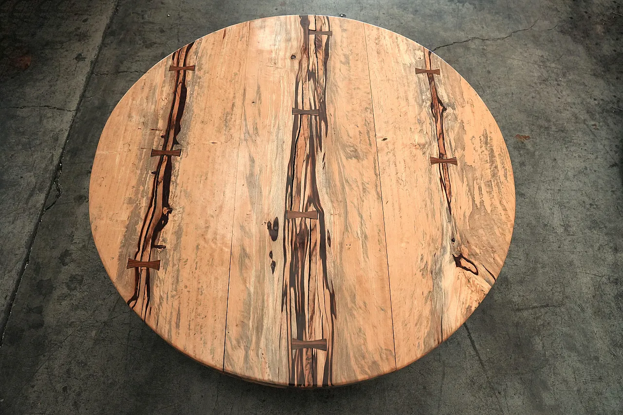 Monumental Artisan-Crafted Wood Round Coffee Table, 2000s 6