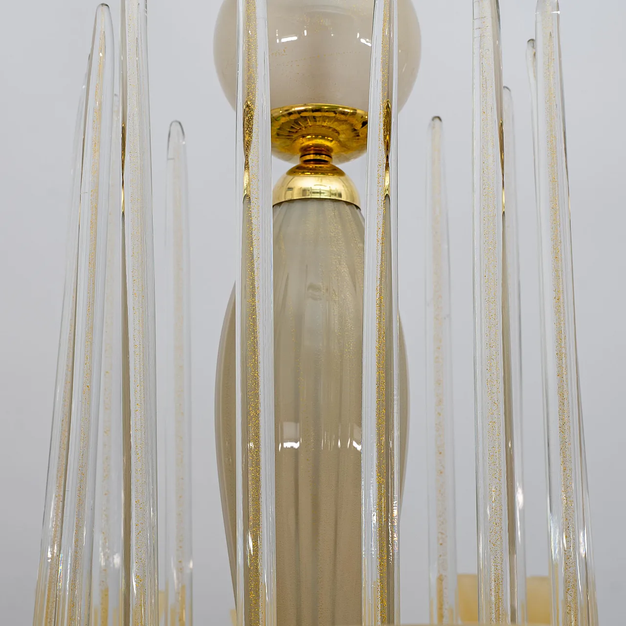 Lampadario in ottone e vetro di Murano, anni 2000 5