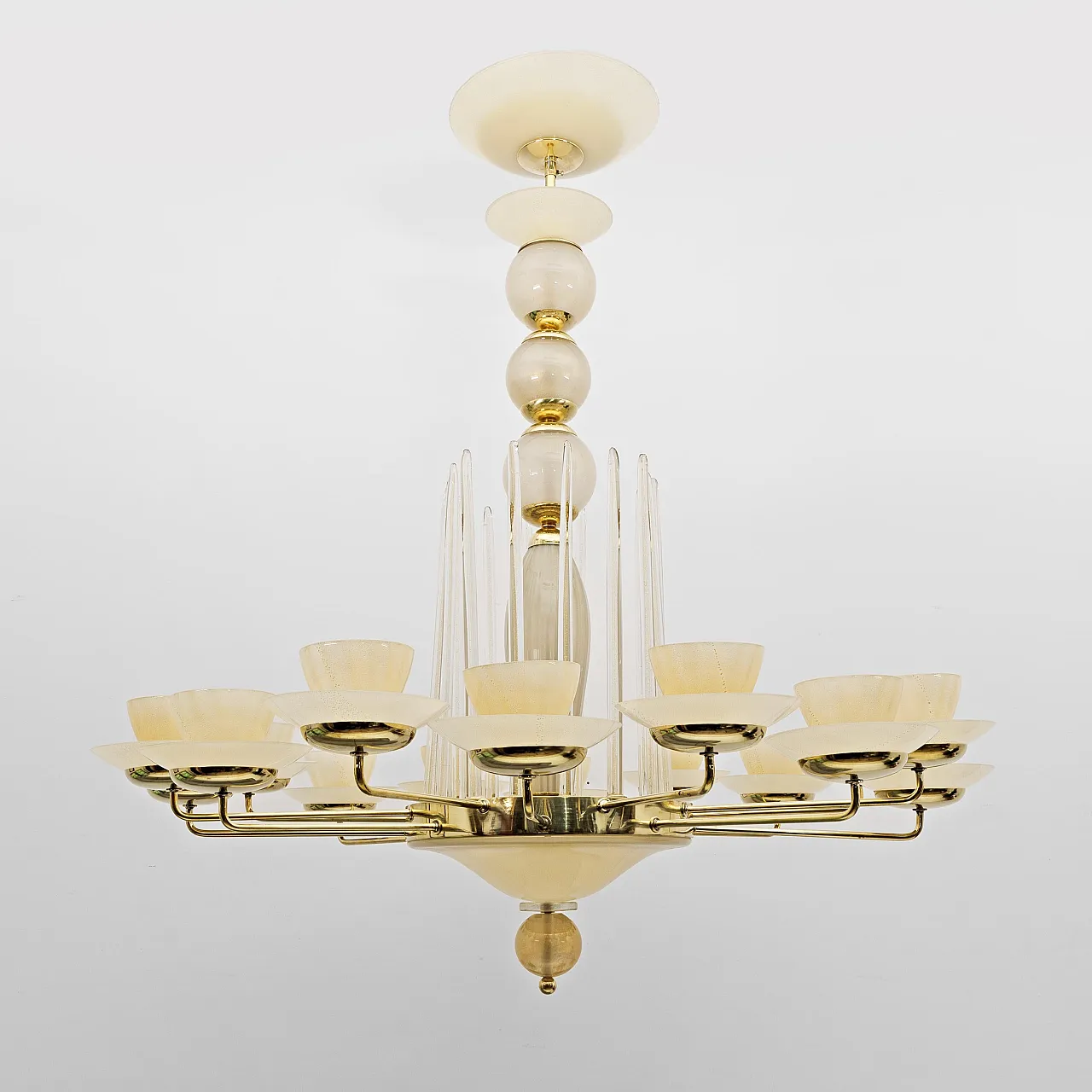 Lampadario in ottone e vetro di Murano, anni 2000 8