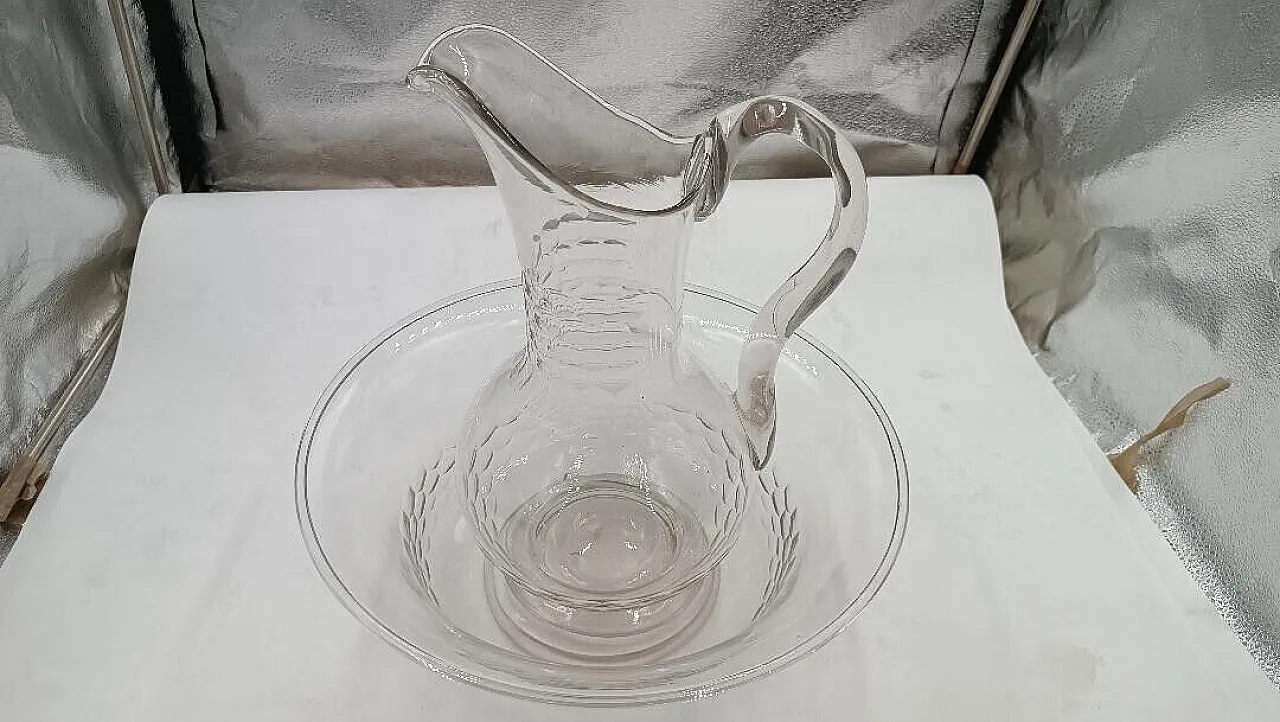 Brocca con bacile in vetro inciso, '800 2