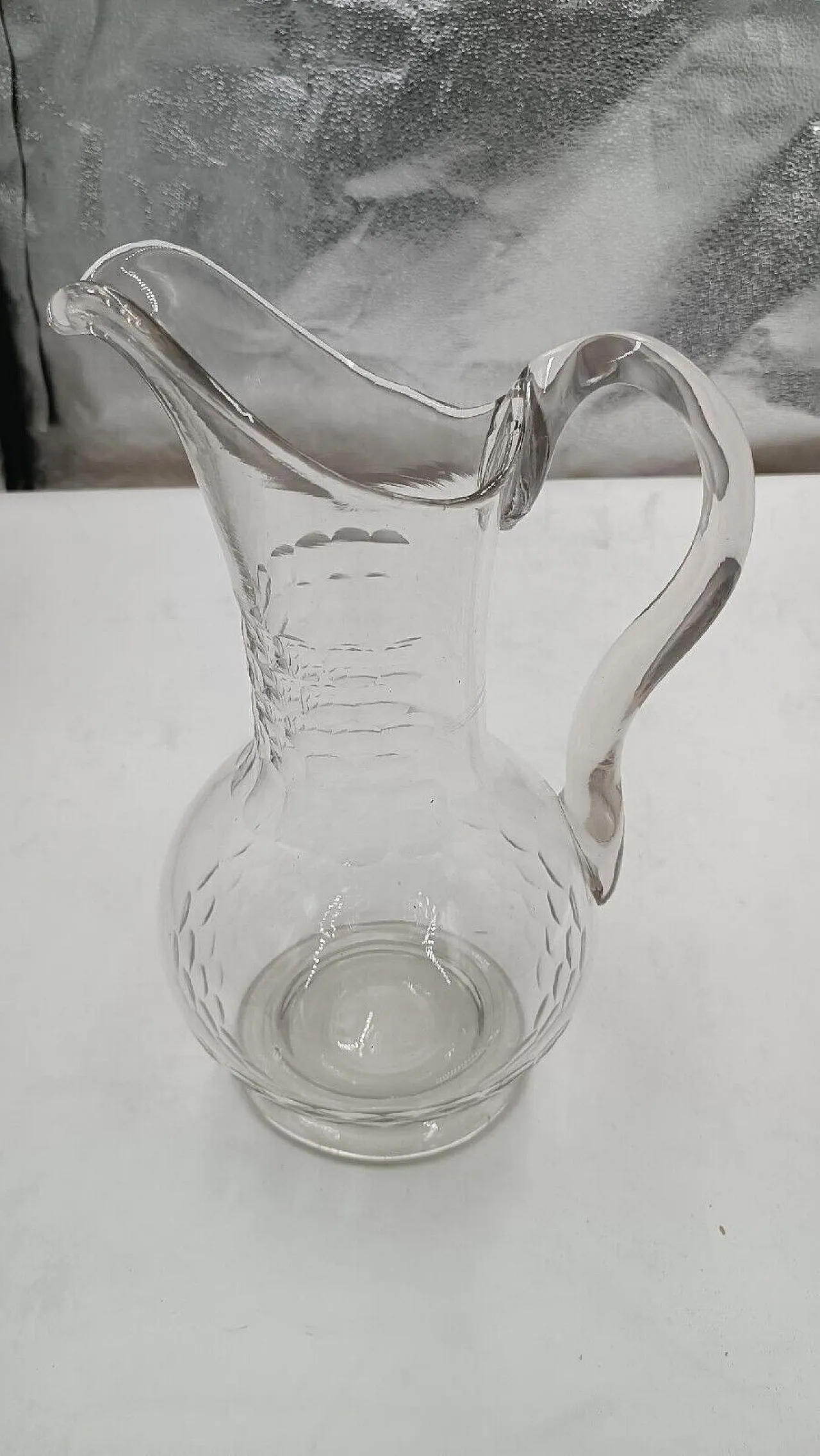 Brocca con bacile in vetro inciso, '800 3