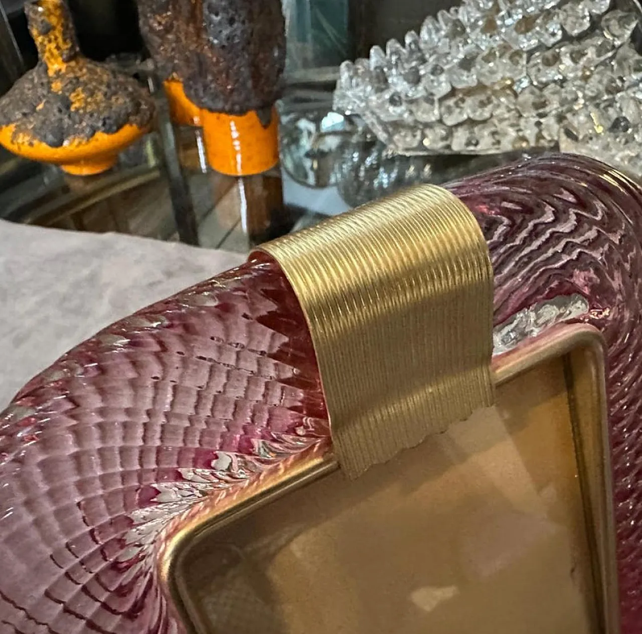 Pink Murano glass and brass frame by Barovier, 1990s 3