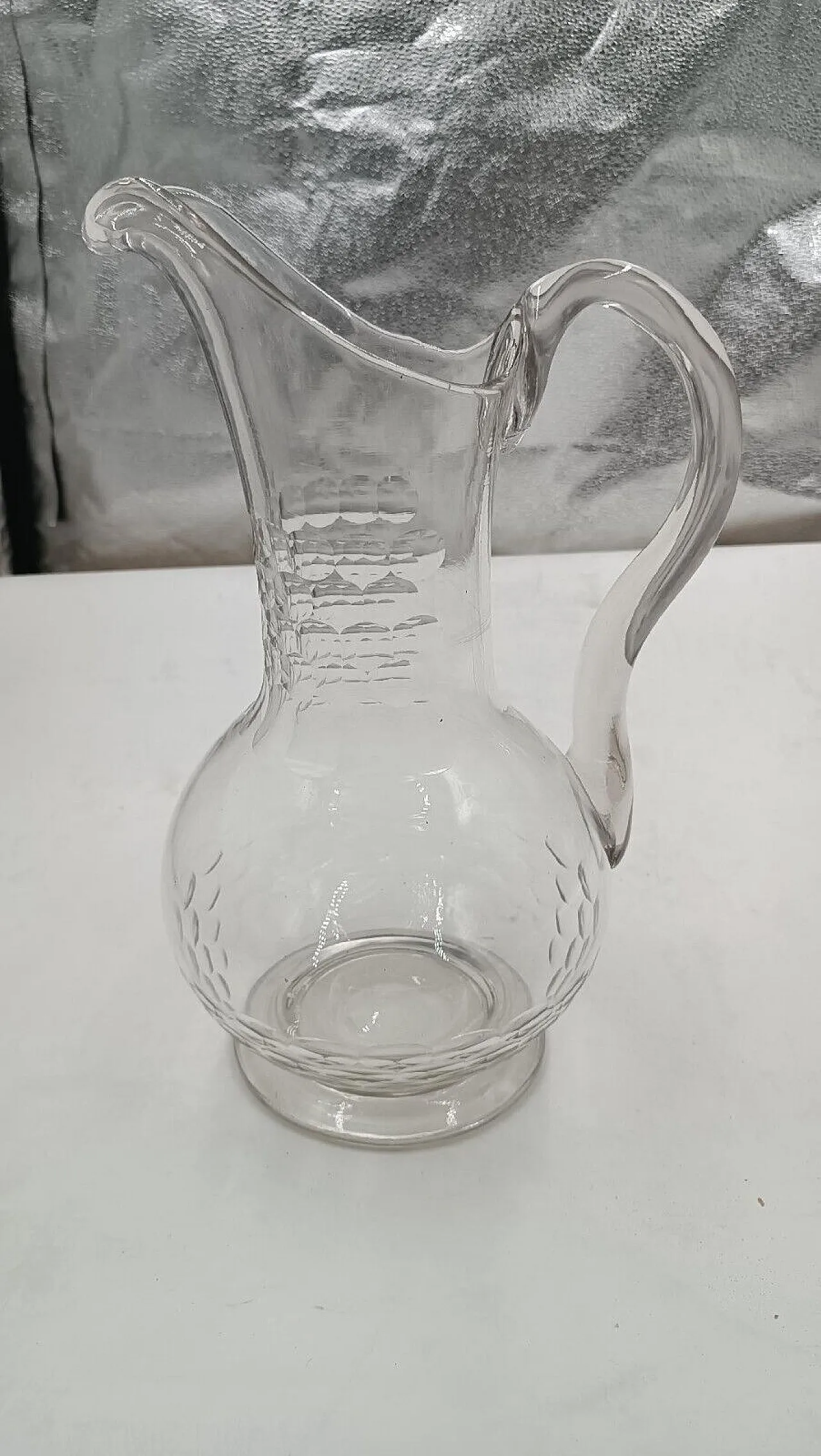 Brocca con bacile in vetro inciso, '800 4