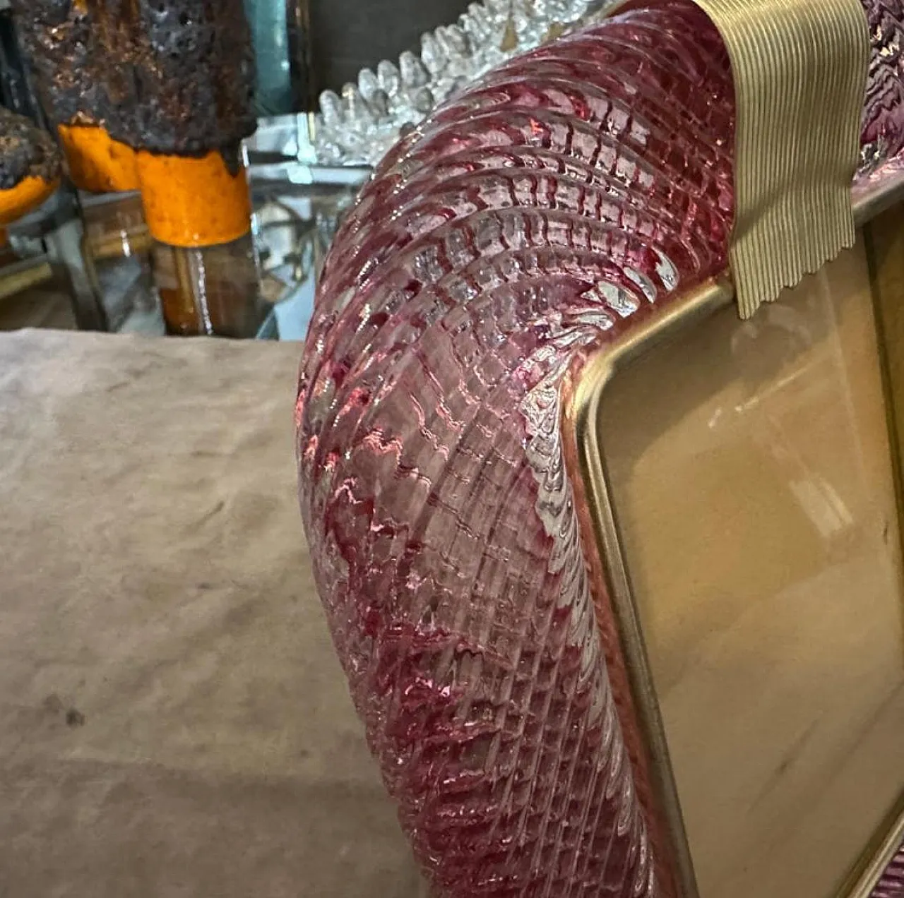 Pink Murano glass and brass frame by Barovier, 1990s 4
