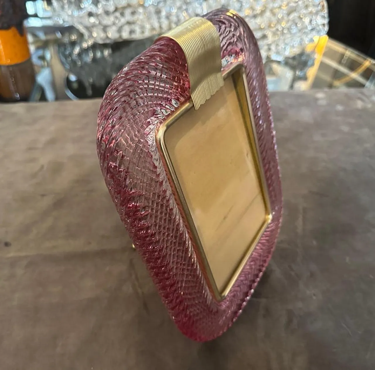 Pink Murano glass and brass frame by Barovier, 1990s 6