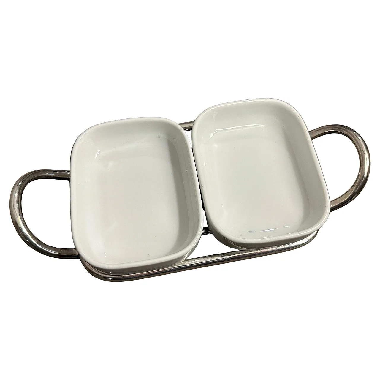Lino Sabattini's aperitif tray in silver and ceramic, 1980s 1
