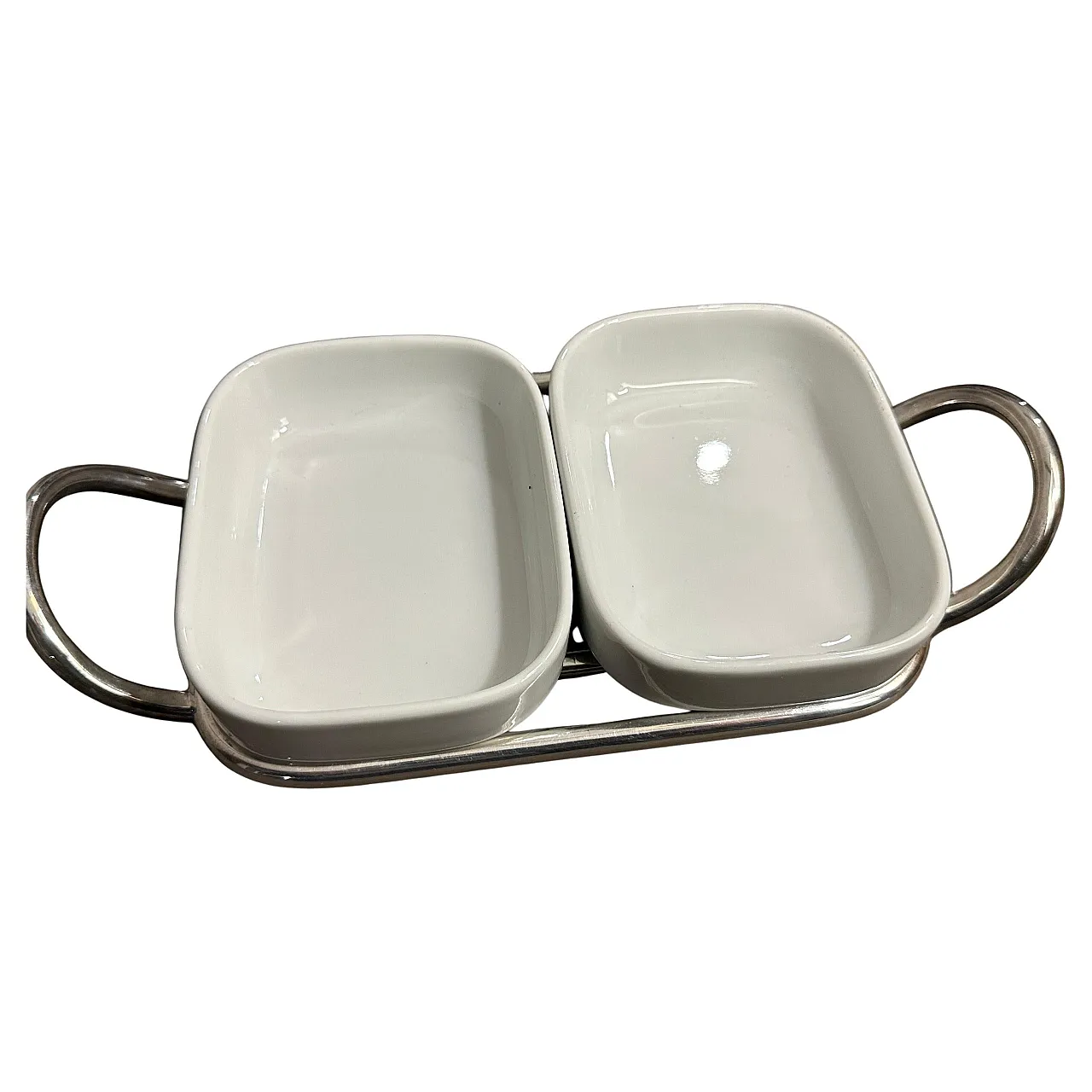 Lino Sabattini's aperitif tray in silver and ceramic, 1980s 2