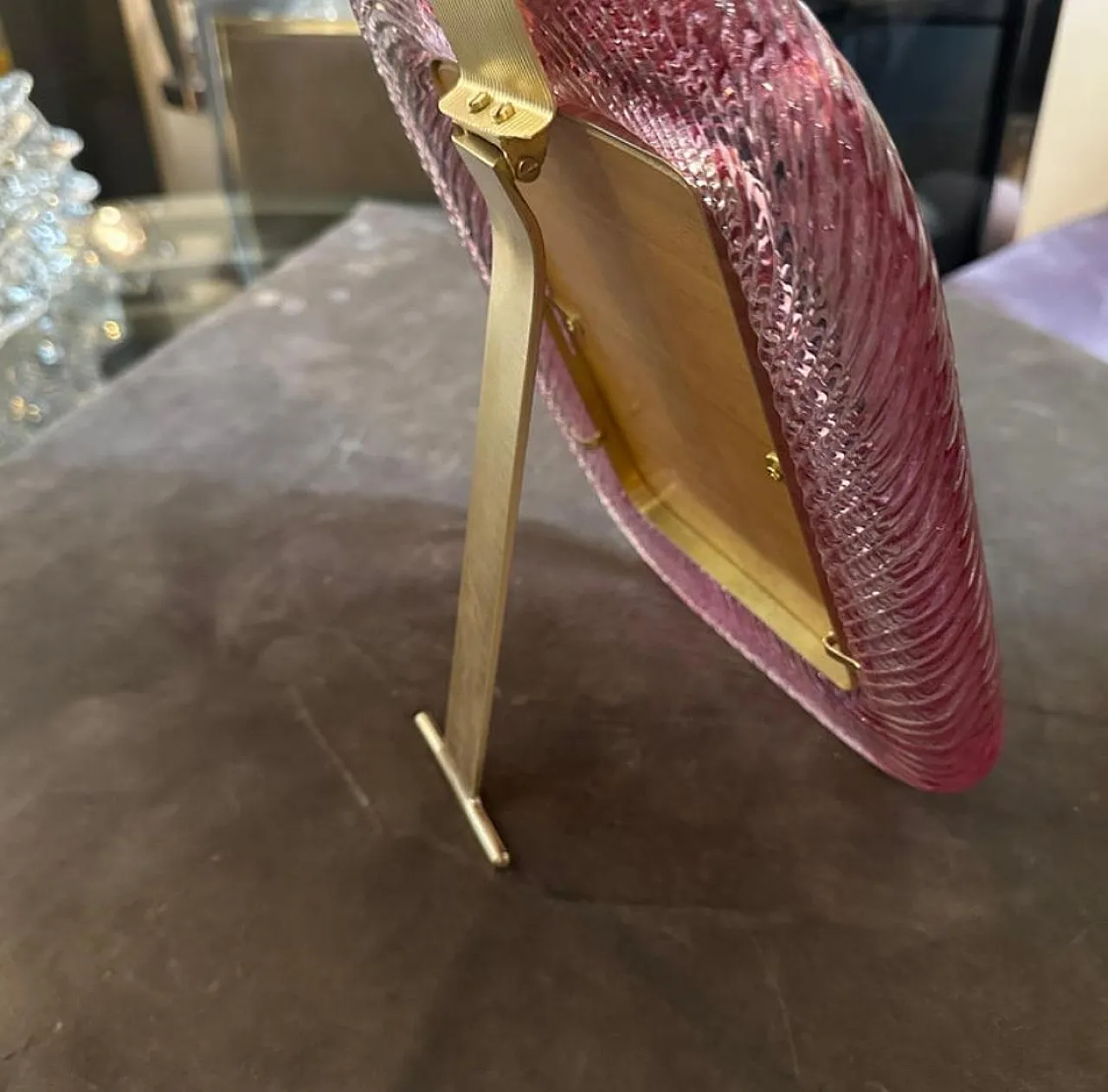 Pink Murano glass and brass frame by Barovier, 1990s 8