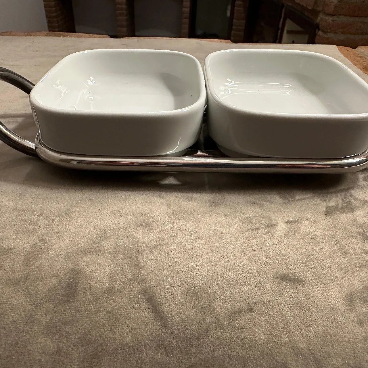 Lino Sabattini's aperitif tray in silver and ceramic, 1980s 5