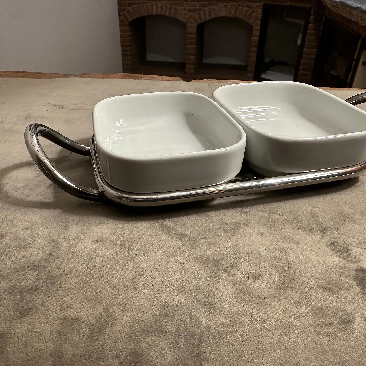 Lino Sabattini's aperitif tray in silver and ceramic, 1980s 6