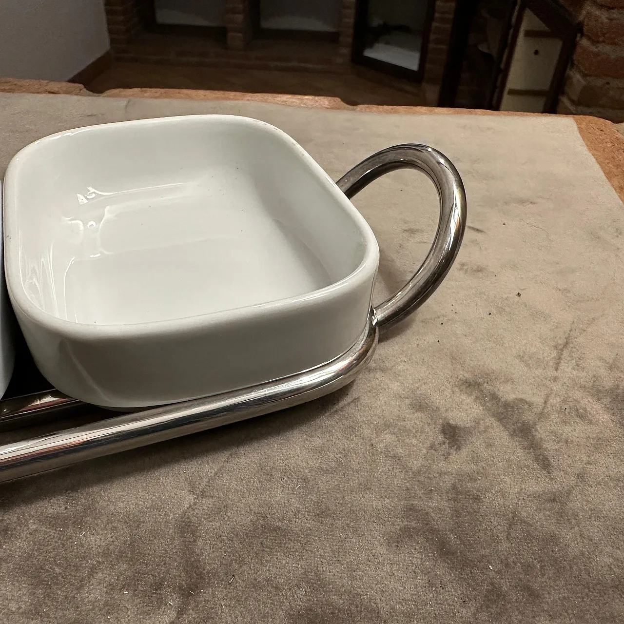 Lino Sabattini's aperitif tray in silver and ceramic, 1980s 9