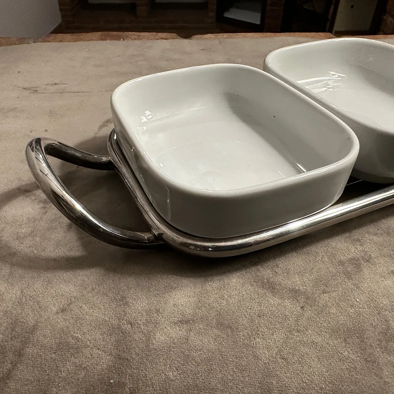 Lino Sabattini's aperitif tray in silver and ceramic, 1980s 11