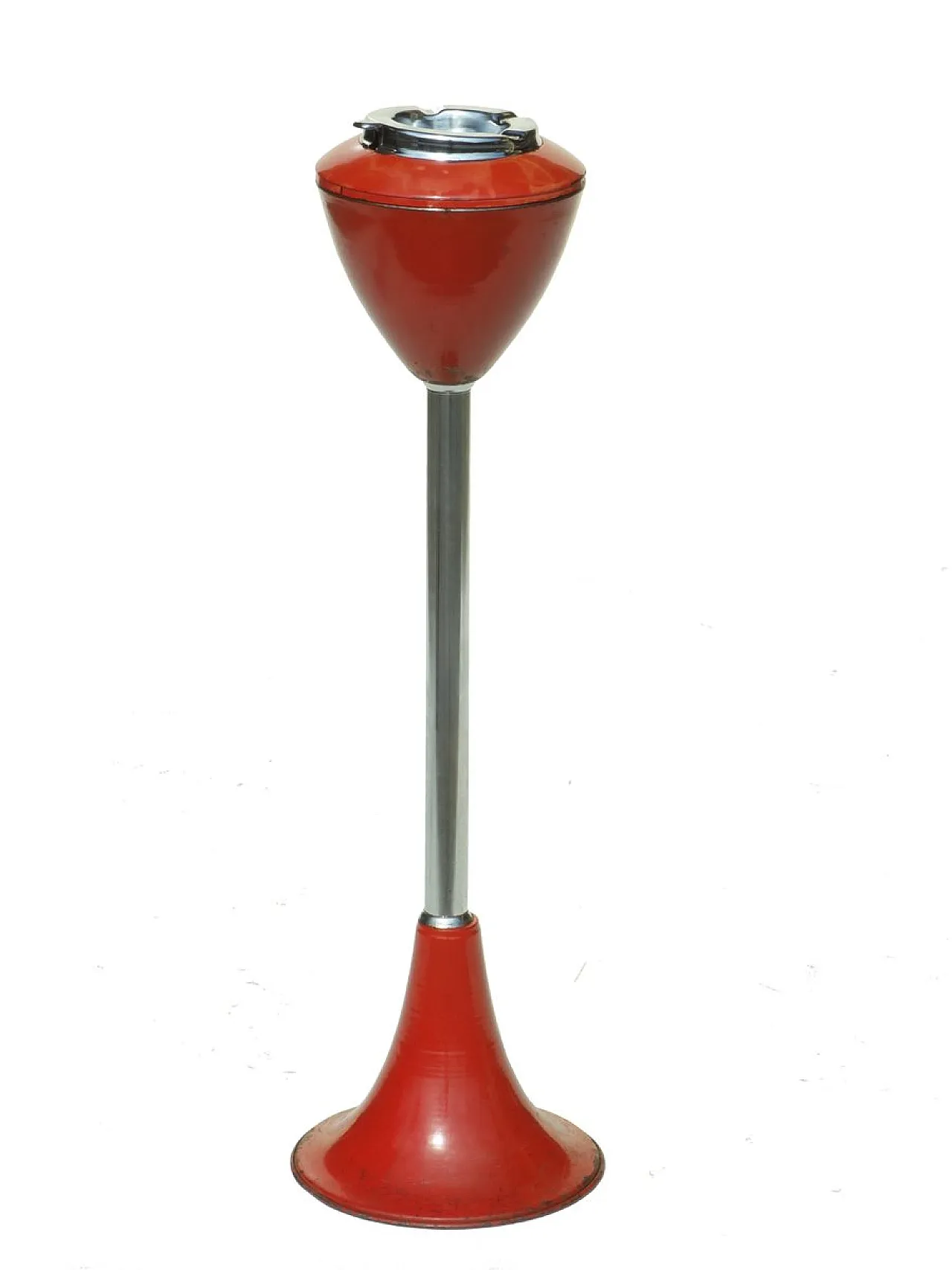 Posacenere Mid-Century rosso in metallo e acciaio, anni '50 1