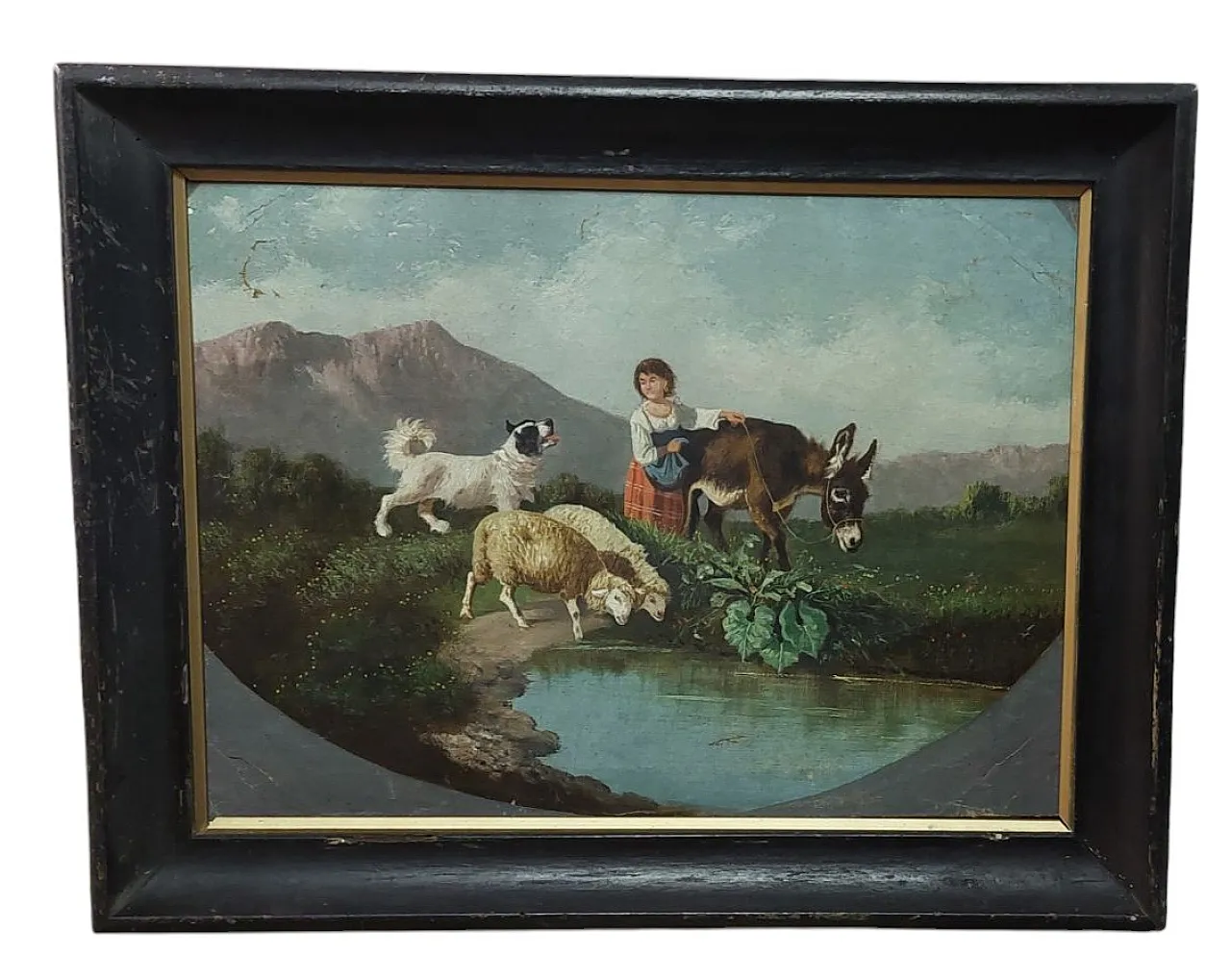 Female figure with animals, oil on canvas, late 19th century 1