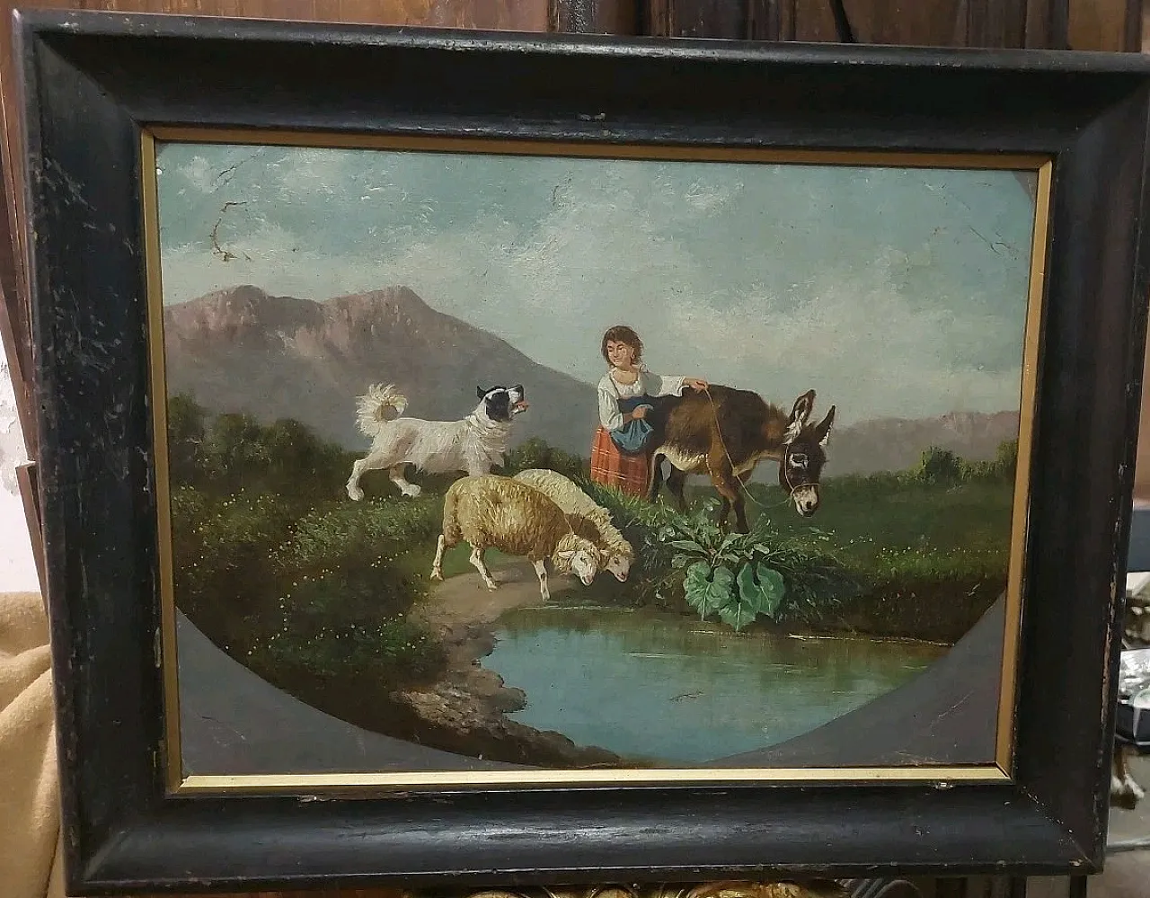 Female figure with animals, oil on canvas, late 19th century 3