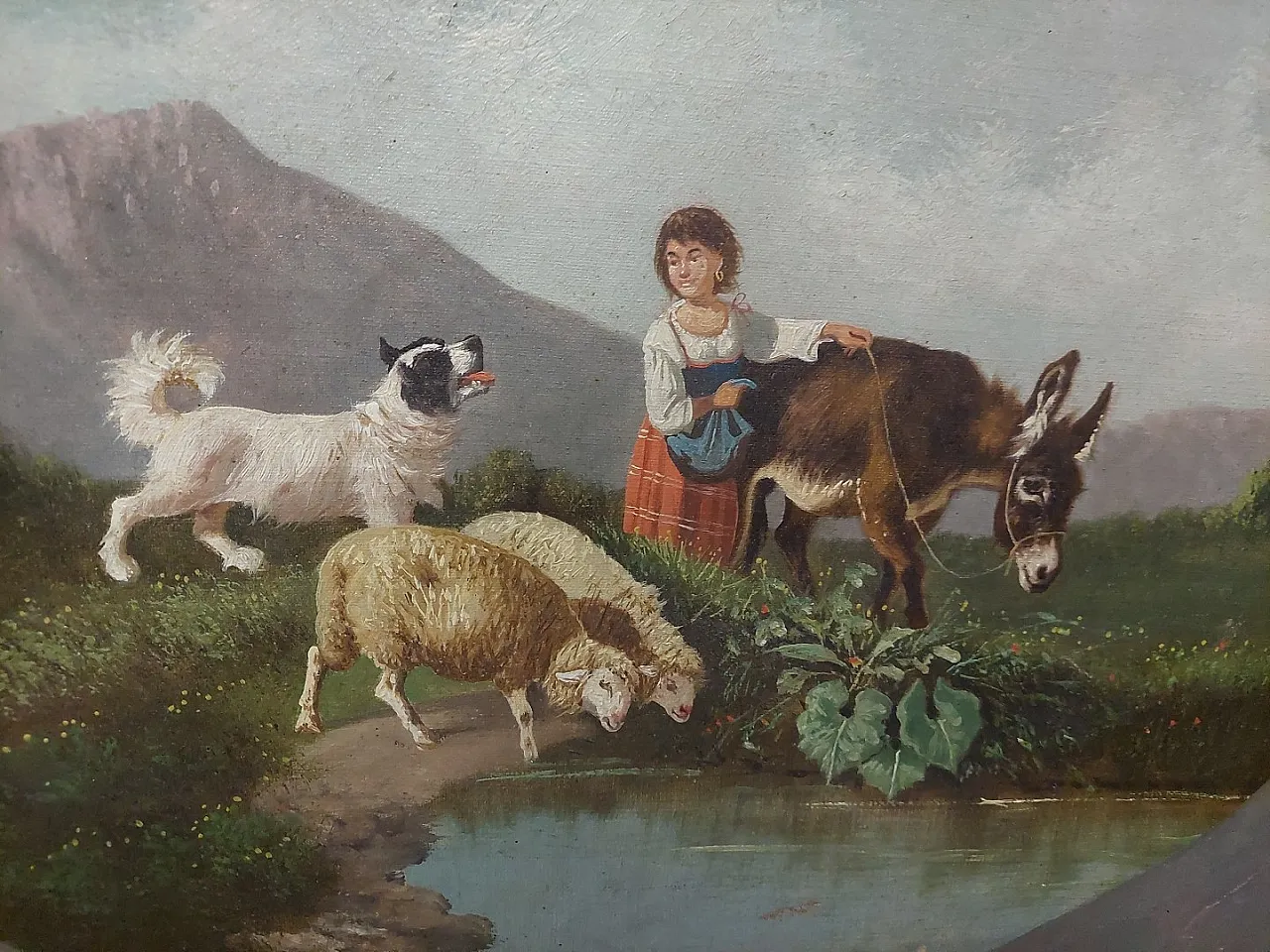 Female figure with animals, oil on canvas, late 19th century 4