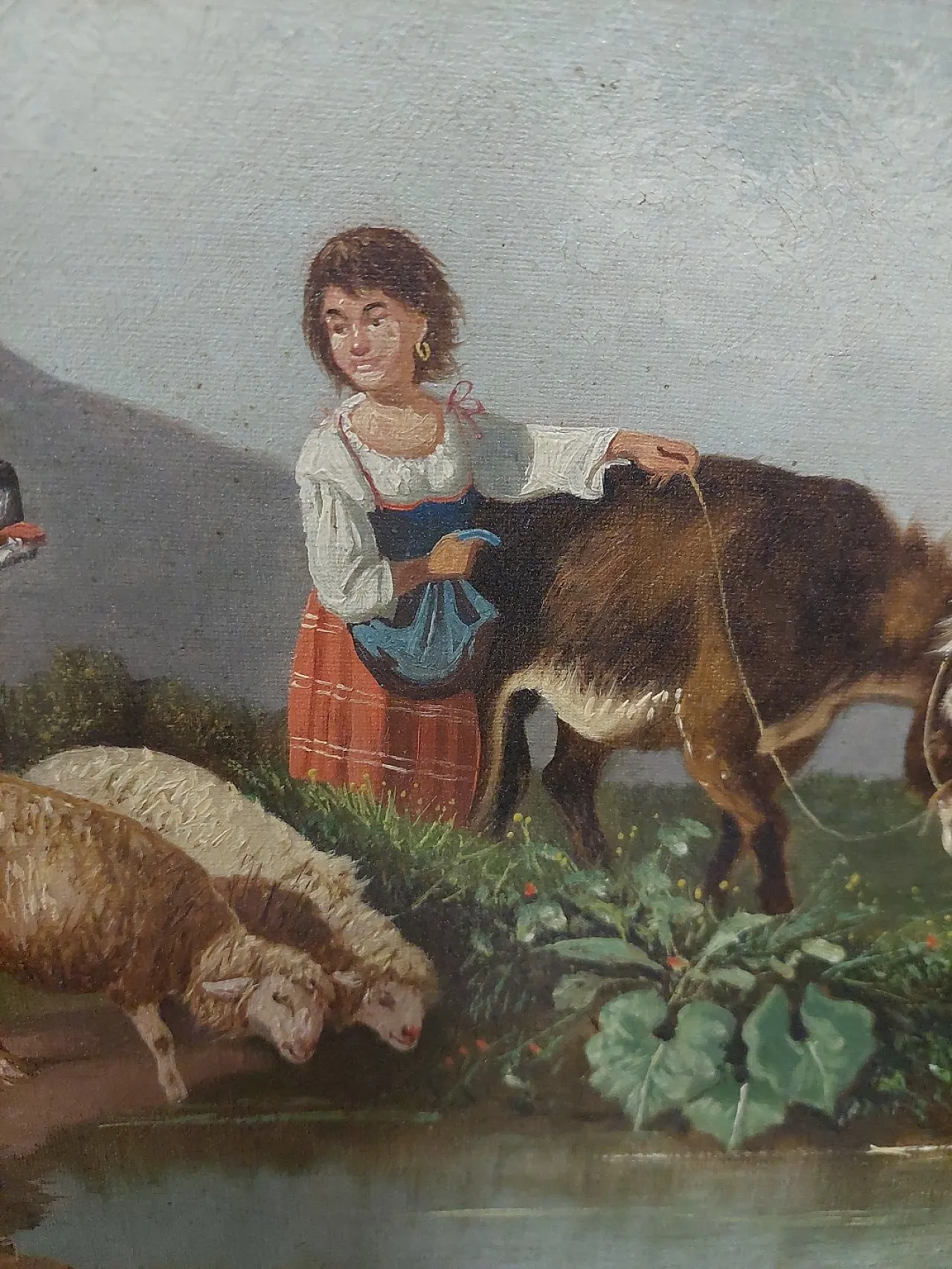 Female figure with animals, oil on canvas, late 19th century 5