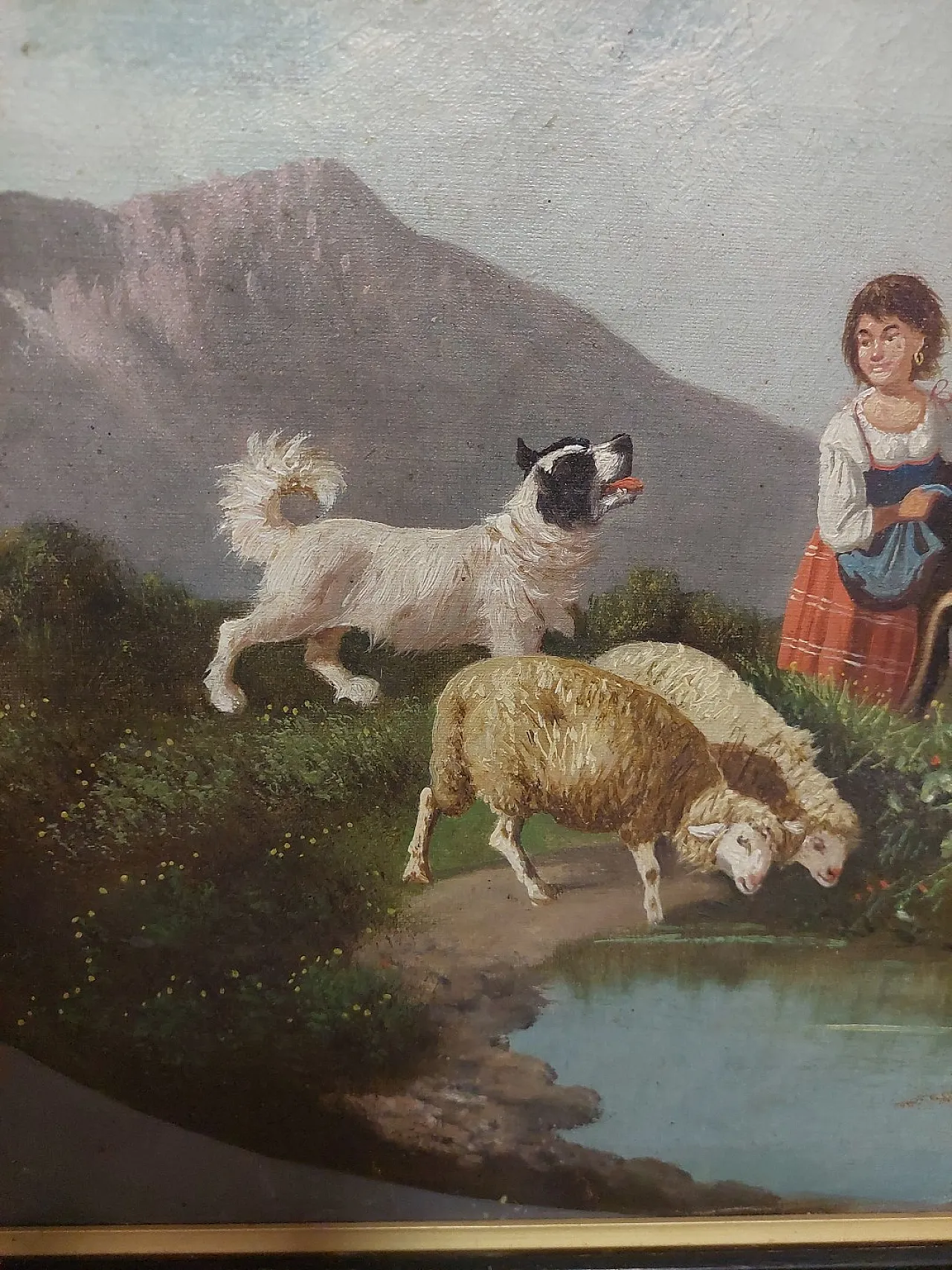 Female figure with animals, oil on canvas, late 19th century 6