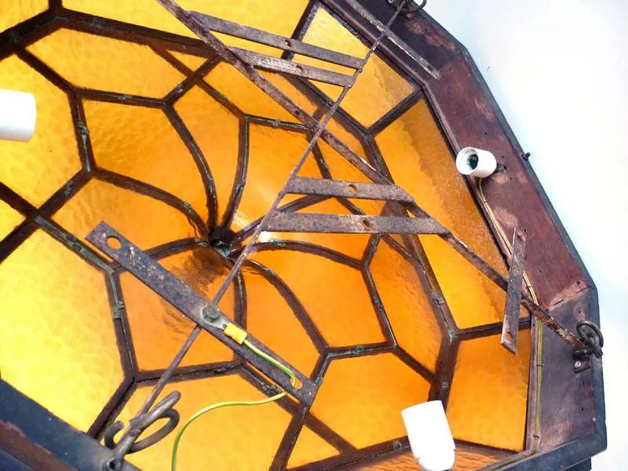 Lampada ad incasso secessionista in vetro, primo '900 7