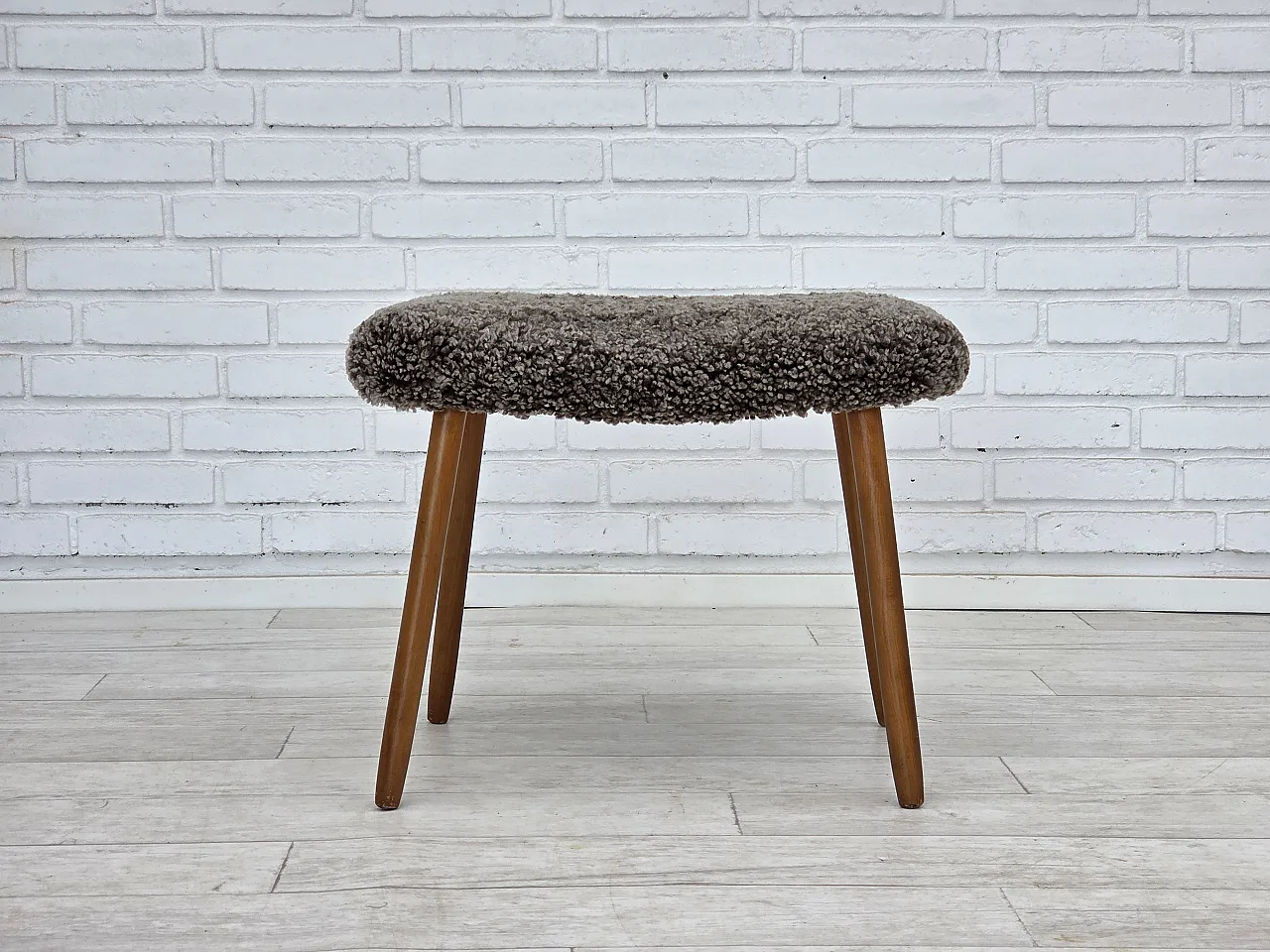 Reupholstered Danish armchair with stool sheepskin, 1960s 6