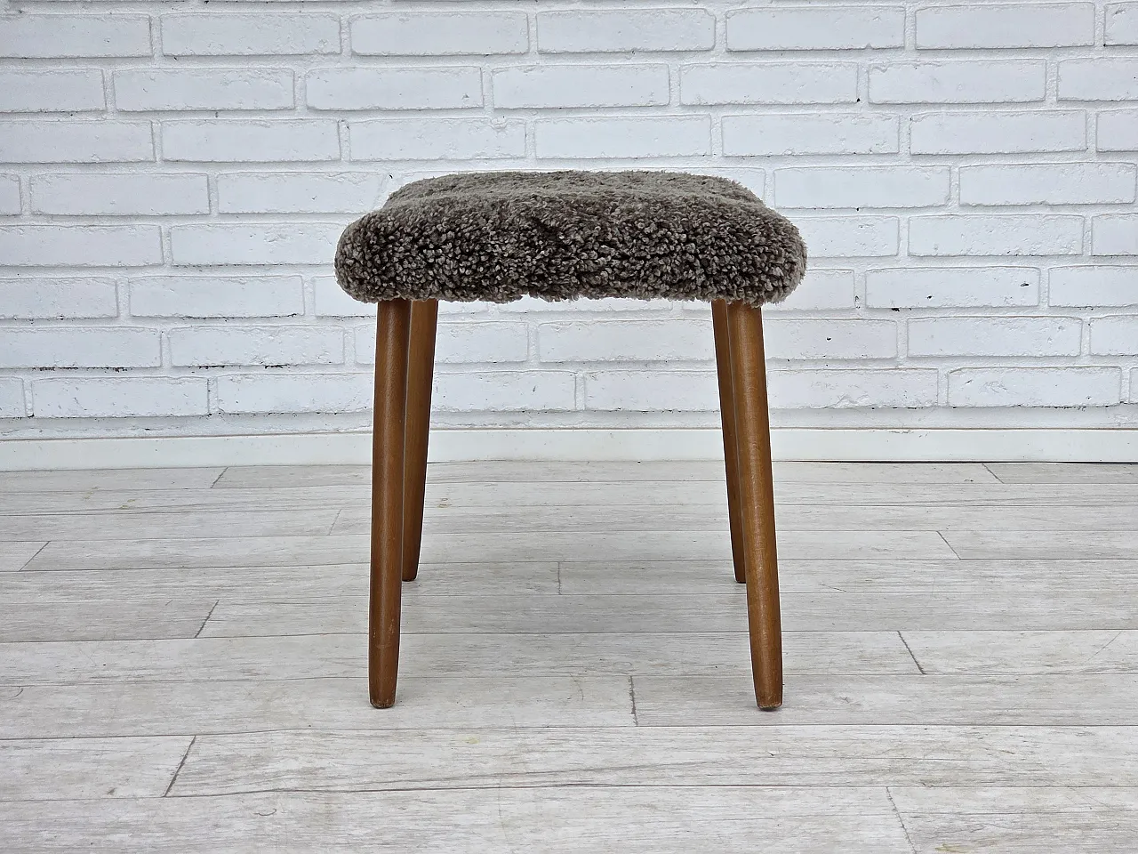 Reupholstered Danish armchair with stool sheepskin, 1960s 7