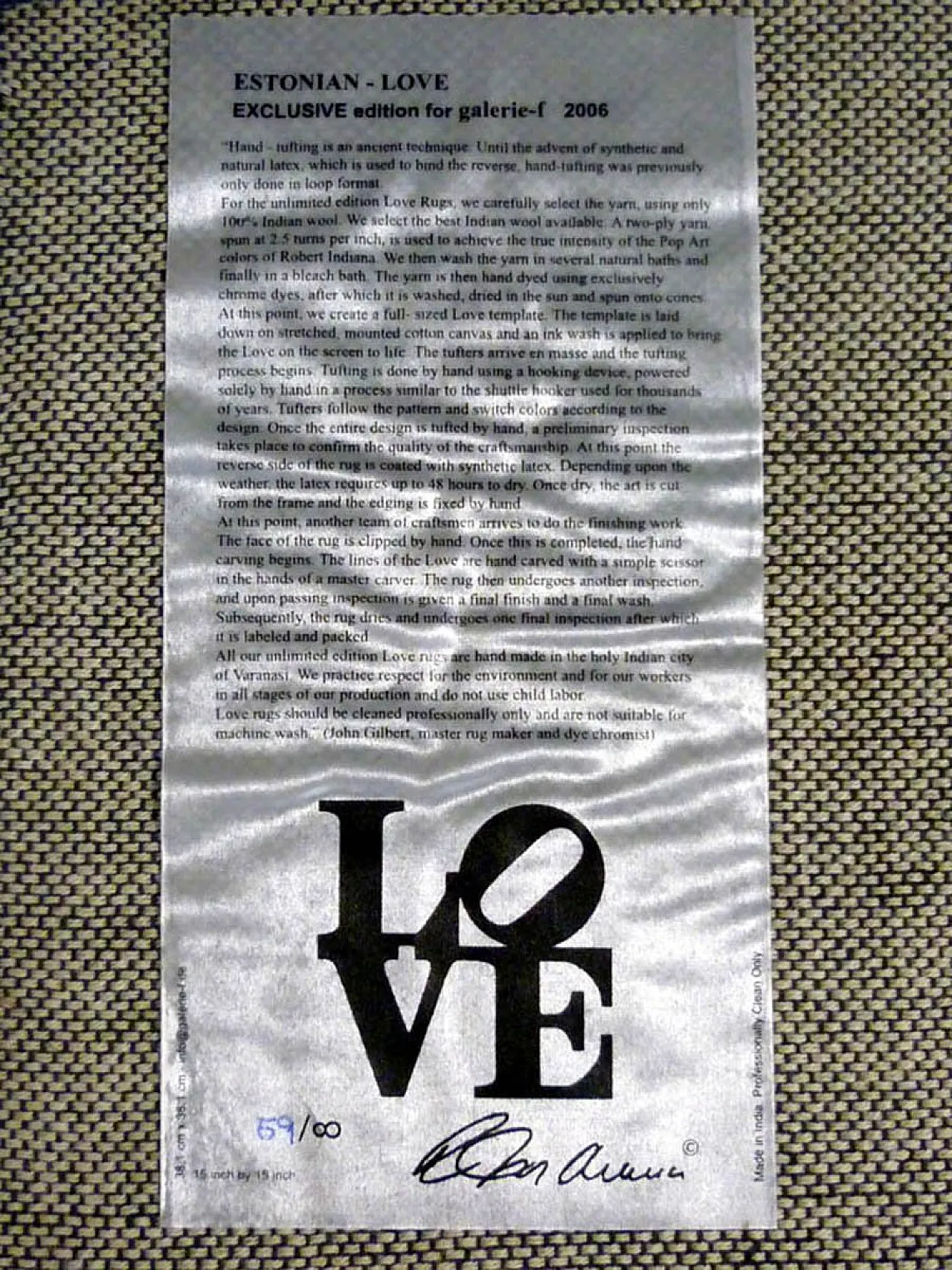 Tappeto in lana di Robert Indiana per Galerie F, anni 2000 5