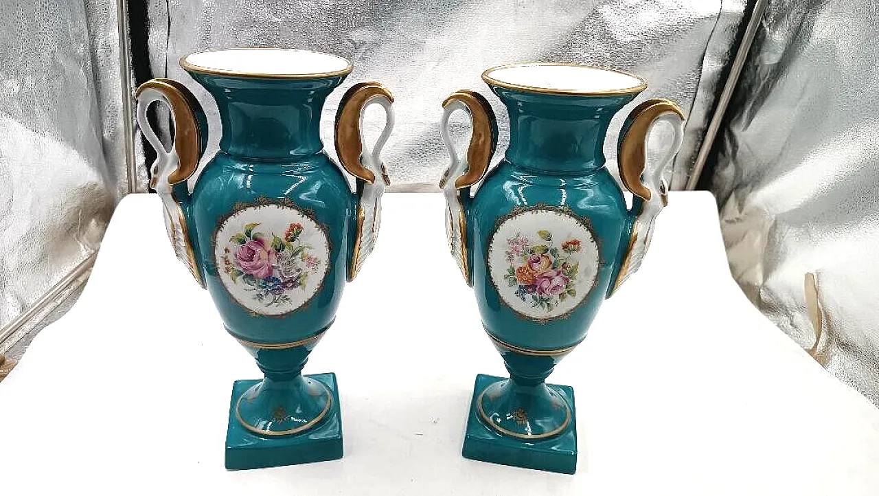 Pair of Limoges Empire style porcelain vases, 1950s 1