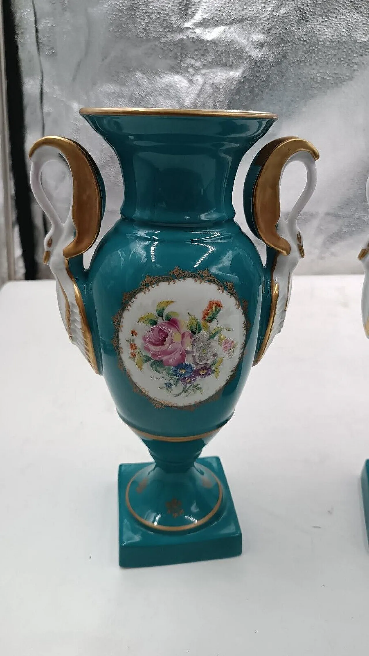Pair of Limoges Empire style porcelain vases, 1950s 4