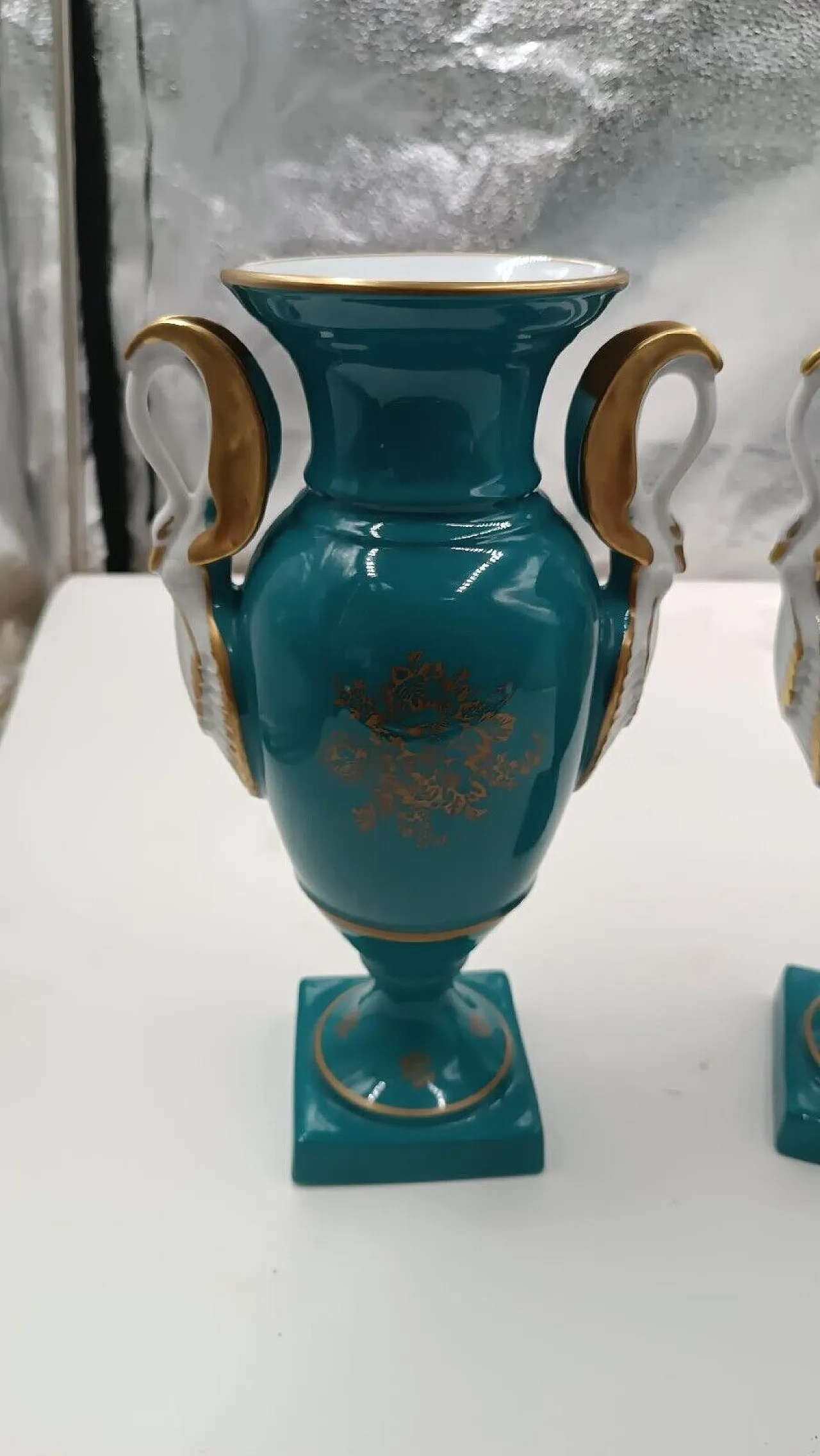 Pair of Limoges Empire style porcelain vases, 1950s 7