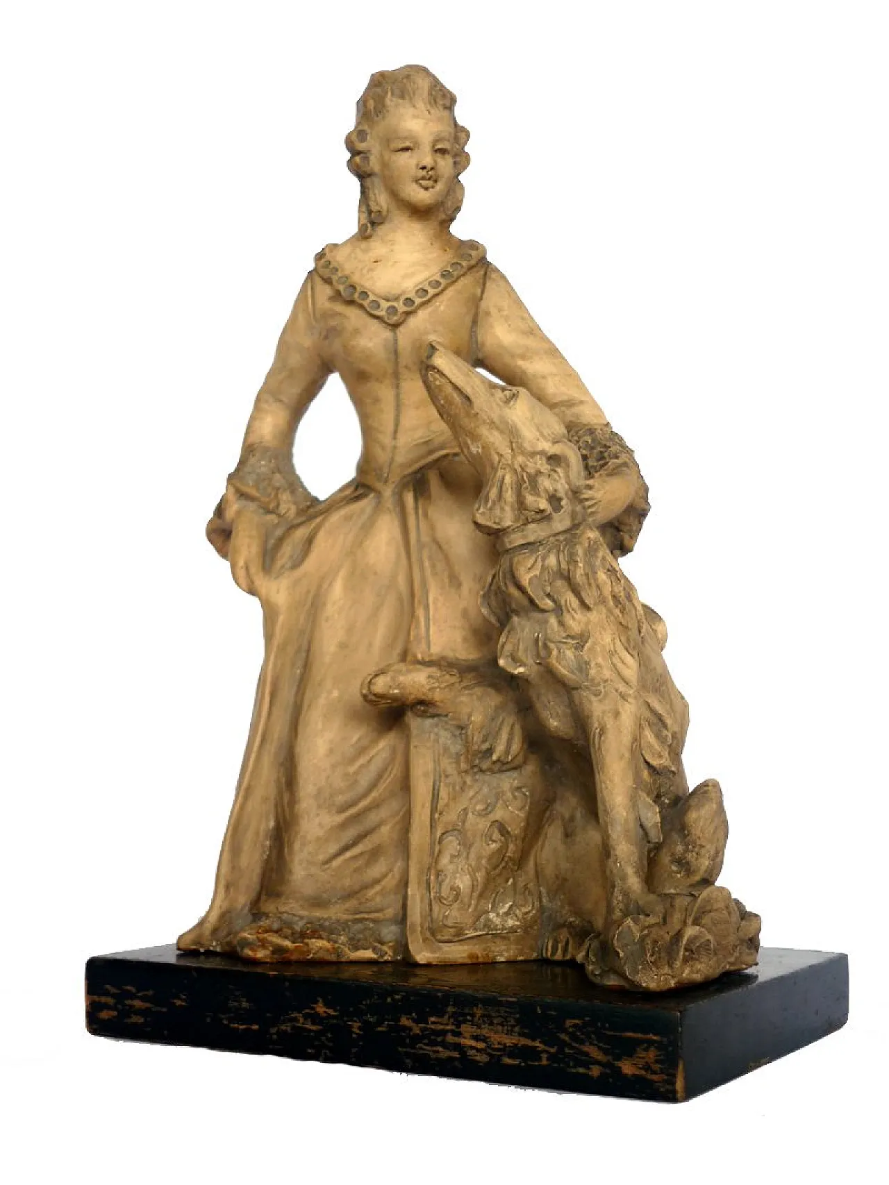 Art Deco Lady and Greyhound in terracotta, anni '30 1