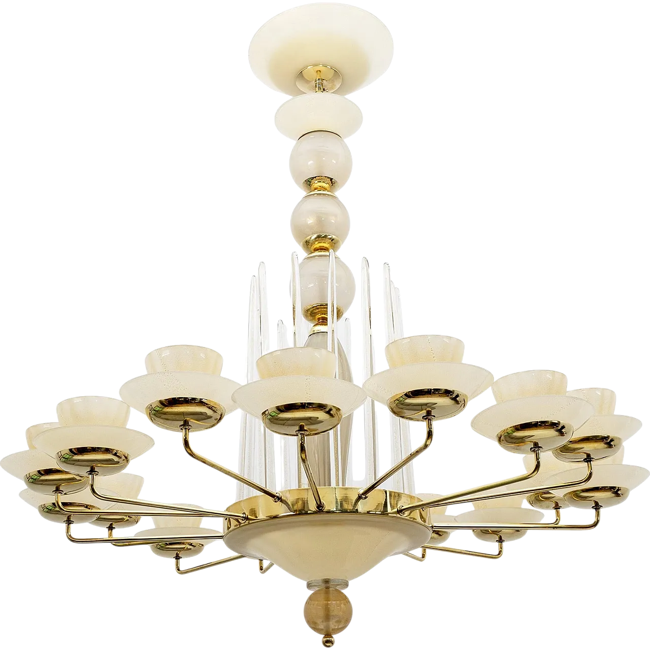 Lampadario in ottone e vetro di Murano, anni 2000 13