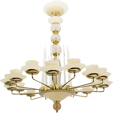 Lampadario in ottone e vetro di Murano, anni 2000