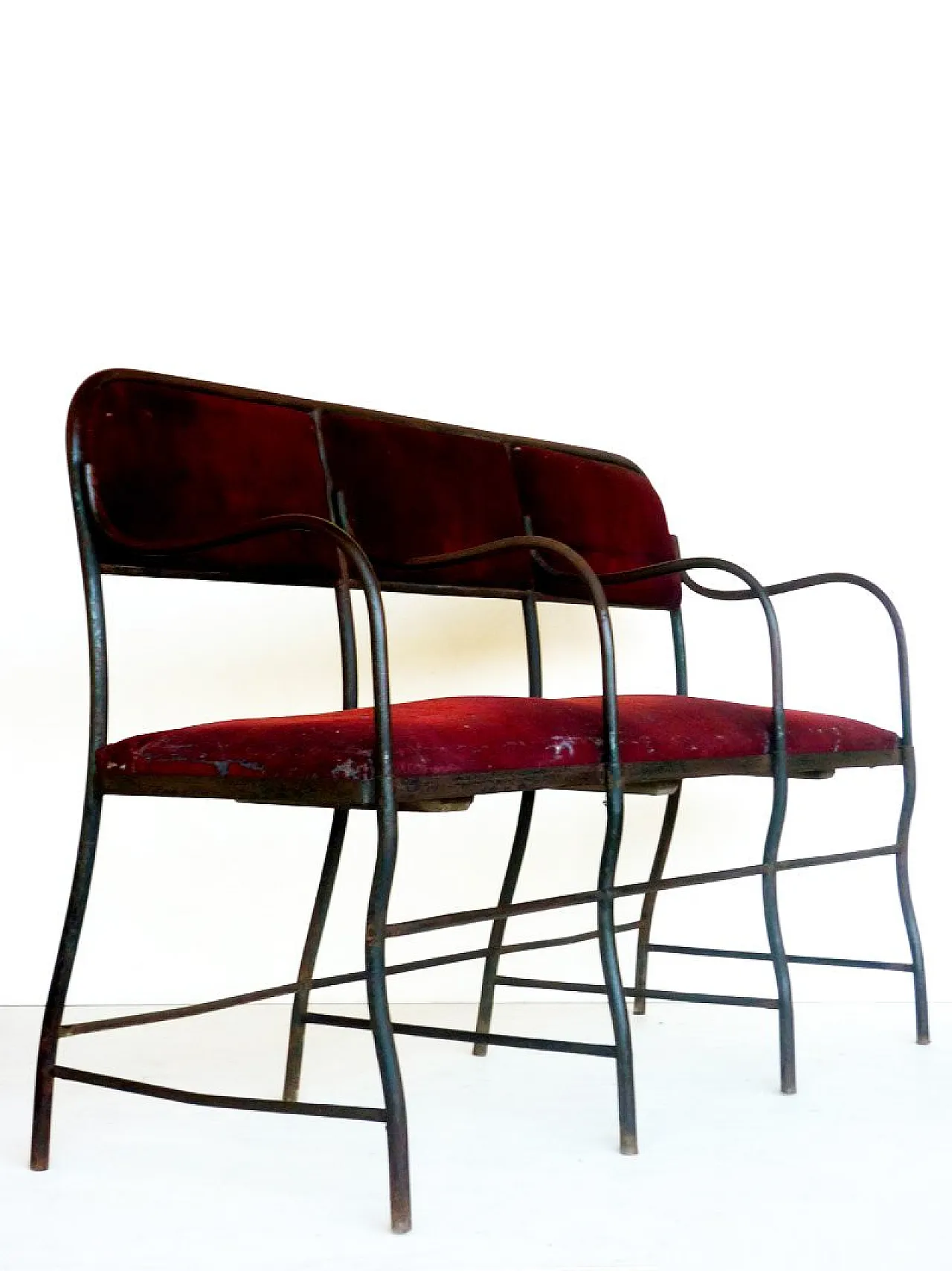 Wrought iron theatre sofa, early 20th century 7