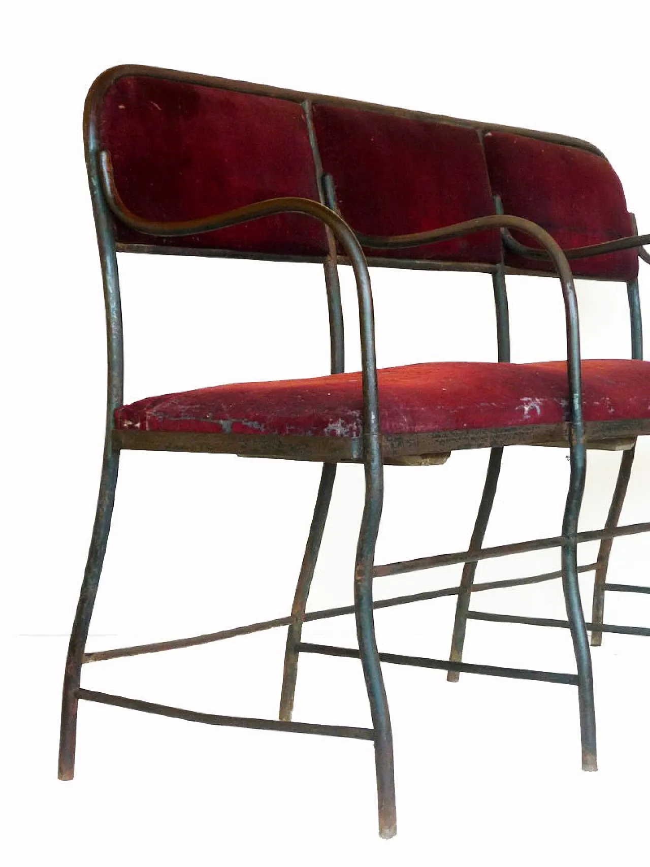 Wrought iron theatre sofa, early 20th century 10