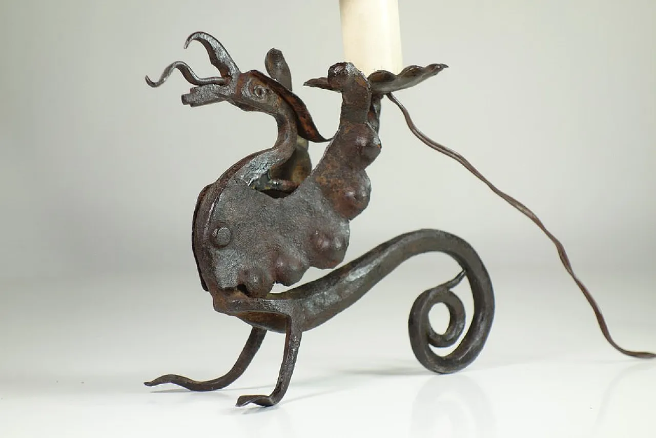 Lampada da tavolo Art Nouveau in ferro battuto, anni '50 3