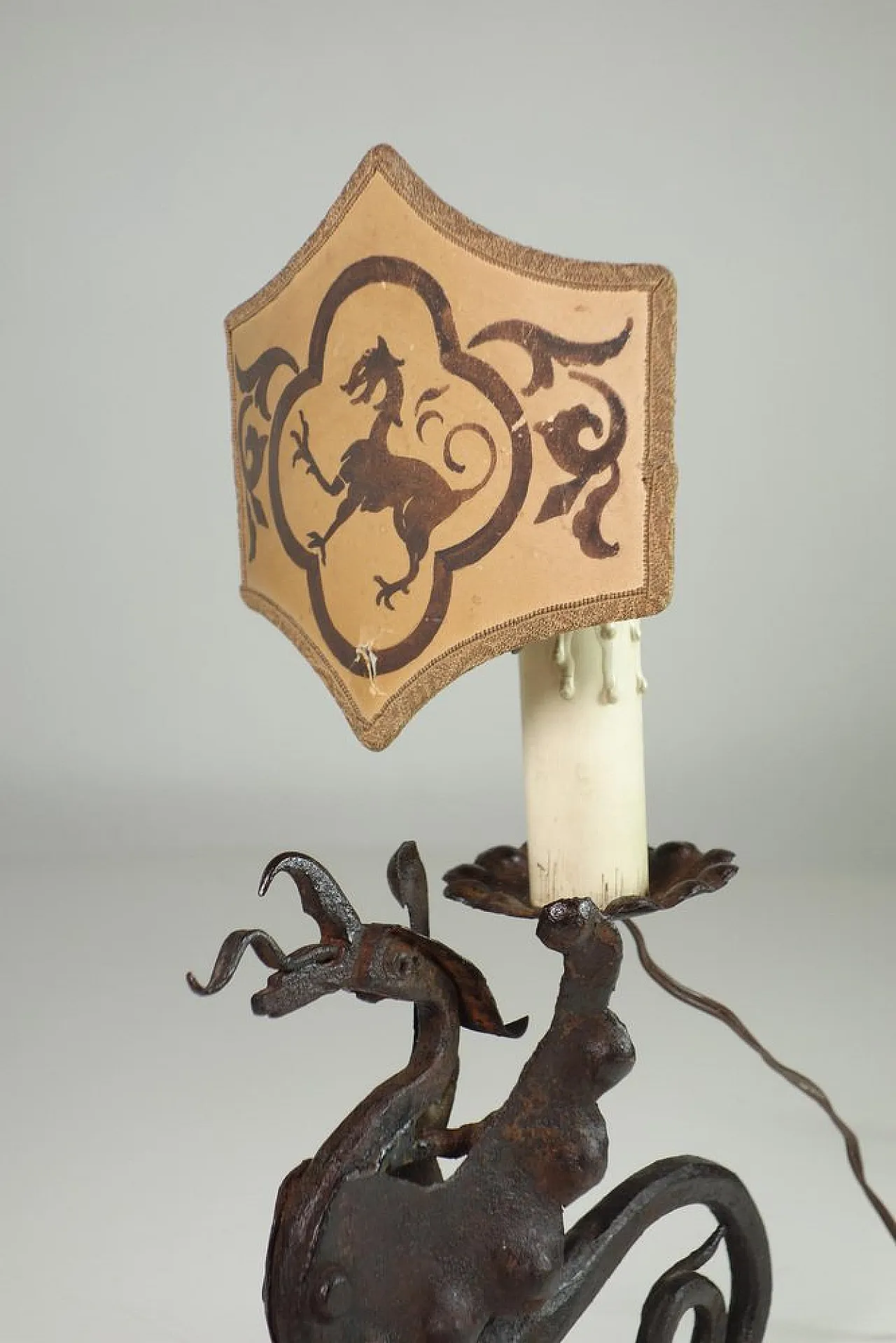 Lampada da tavolo Art Nouveau in ferro battuto, anni '50 5