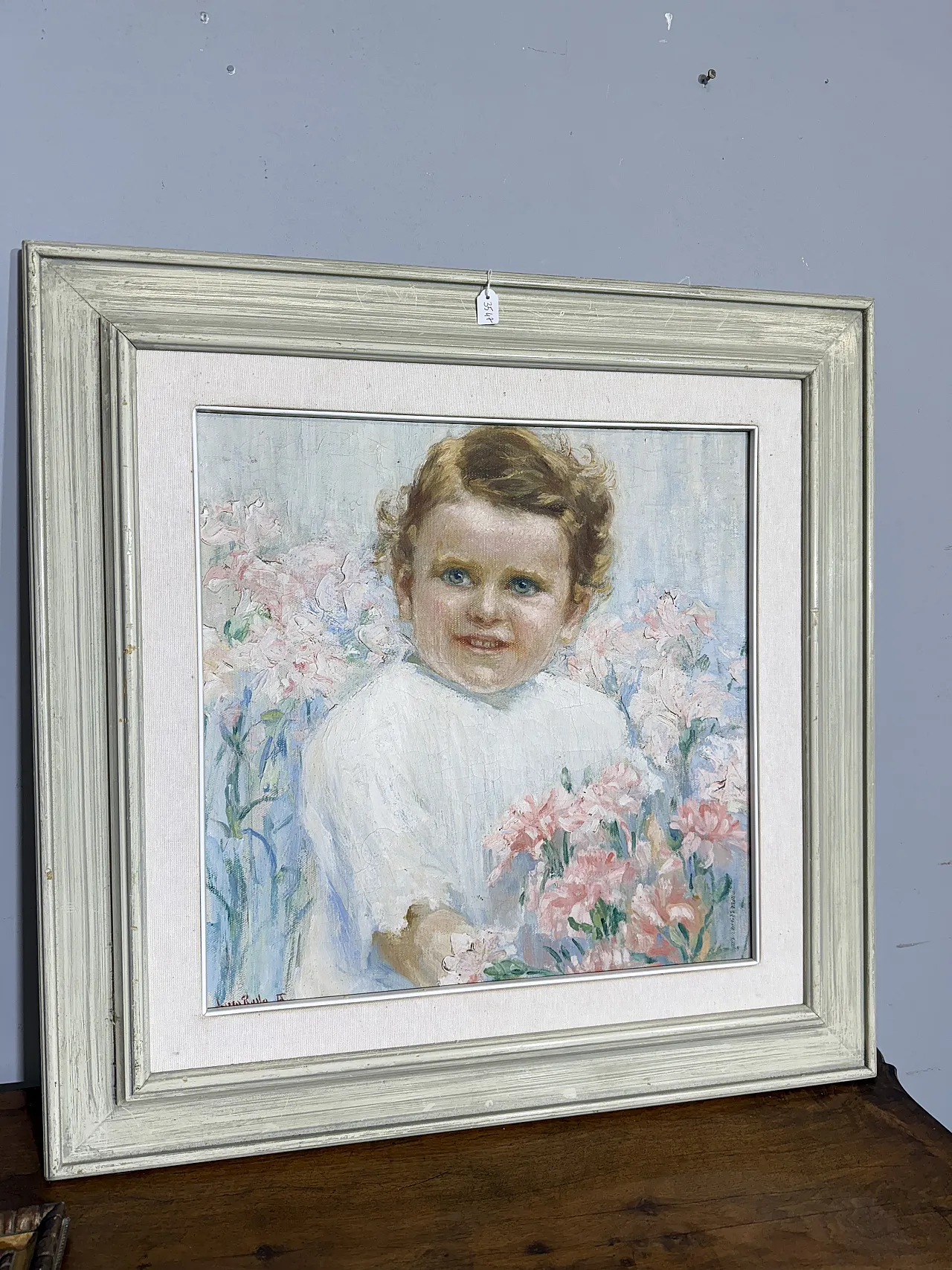 Ancient Liberty taste painting, girl with flowers, signed, 75x73 cm 1