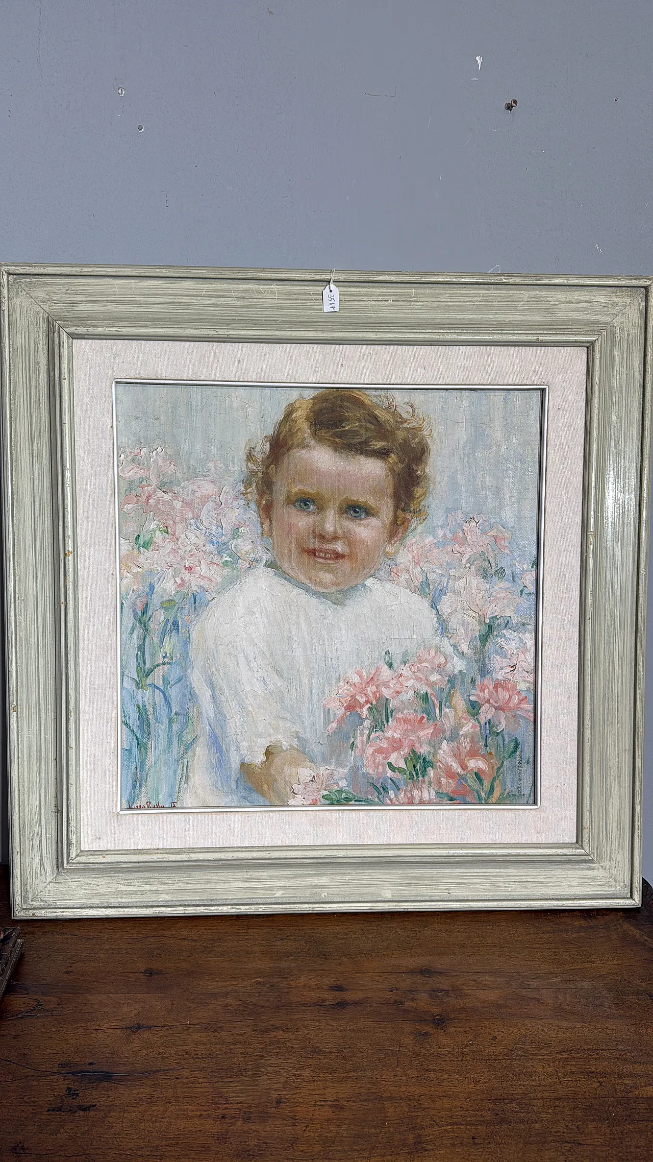 Ancient Liberty taste painting, girl with flowers, signed, 75x73 cm 6