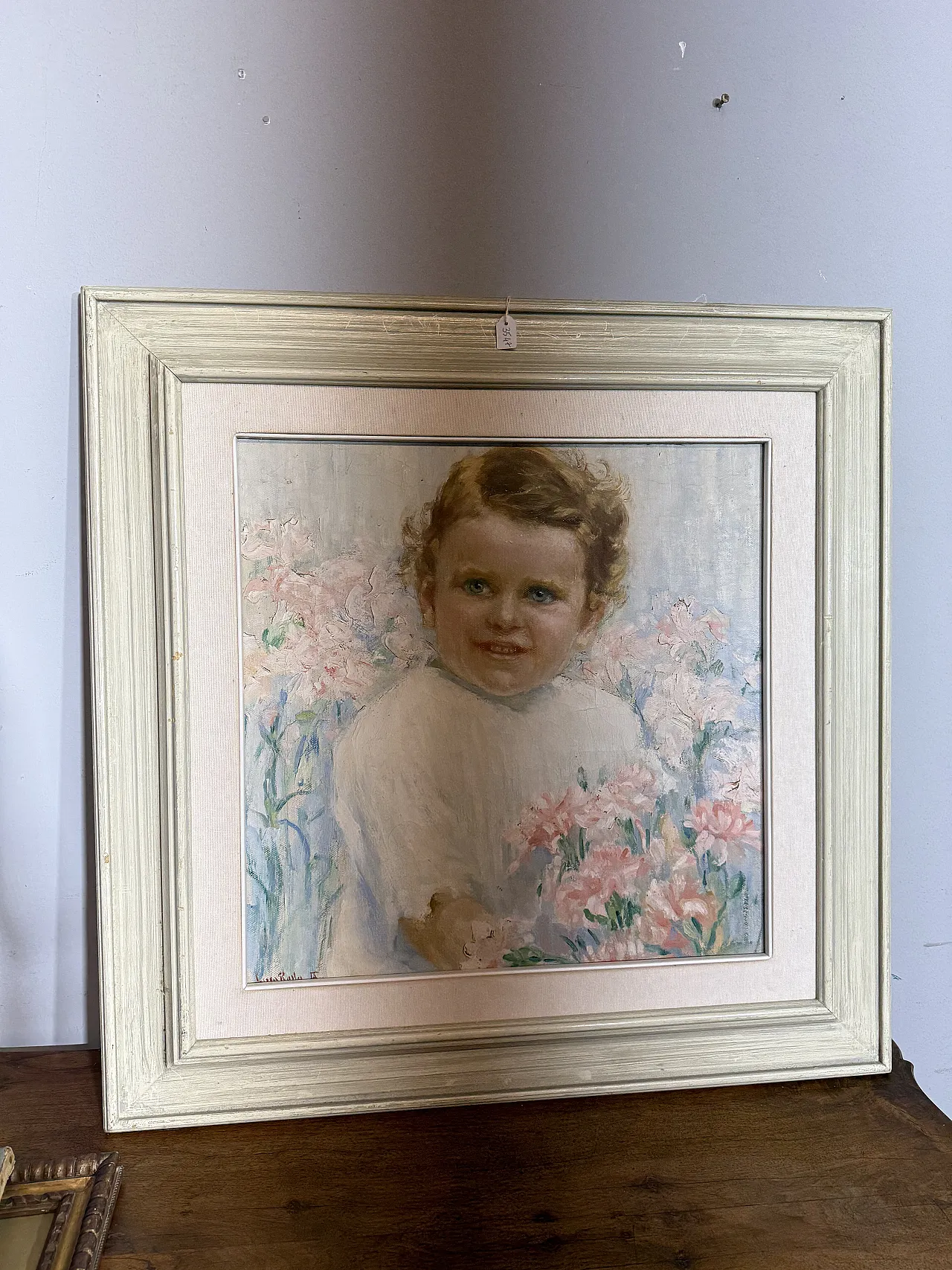 Ancient Liberty taste painting, girl with flowers, signed, 75x73 cm 7