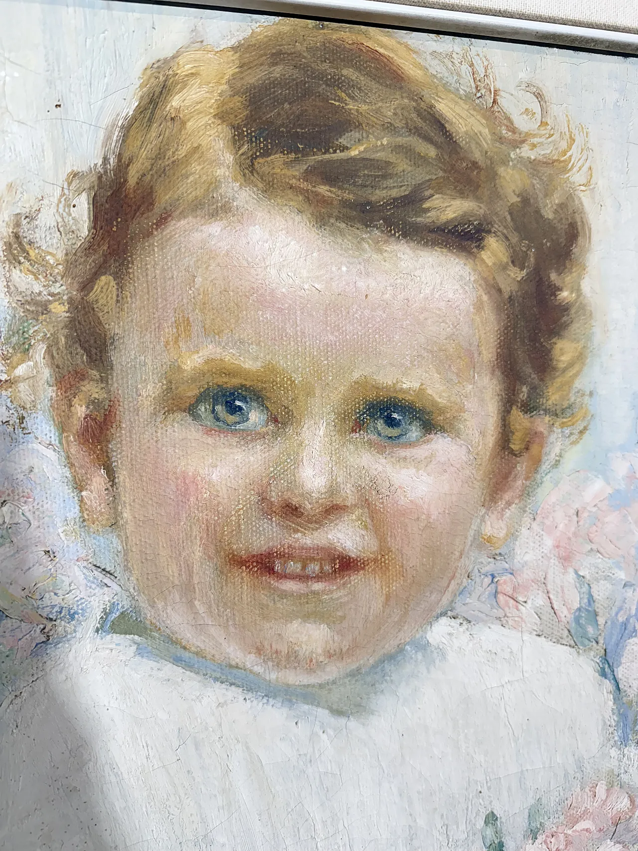 Ancient Liberty taste painting, girl with flowers, signed, 75x73 cm 10