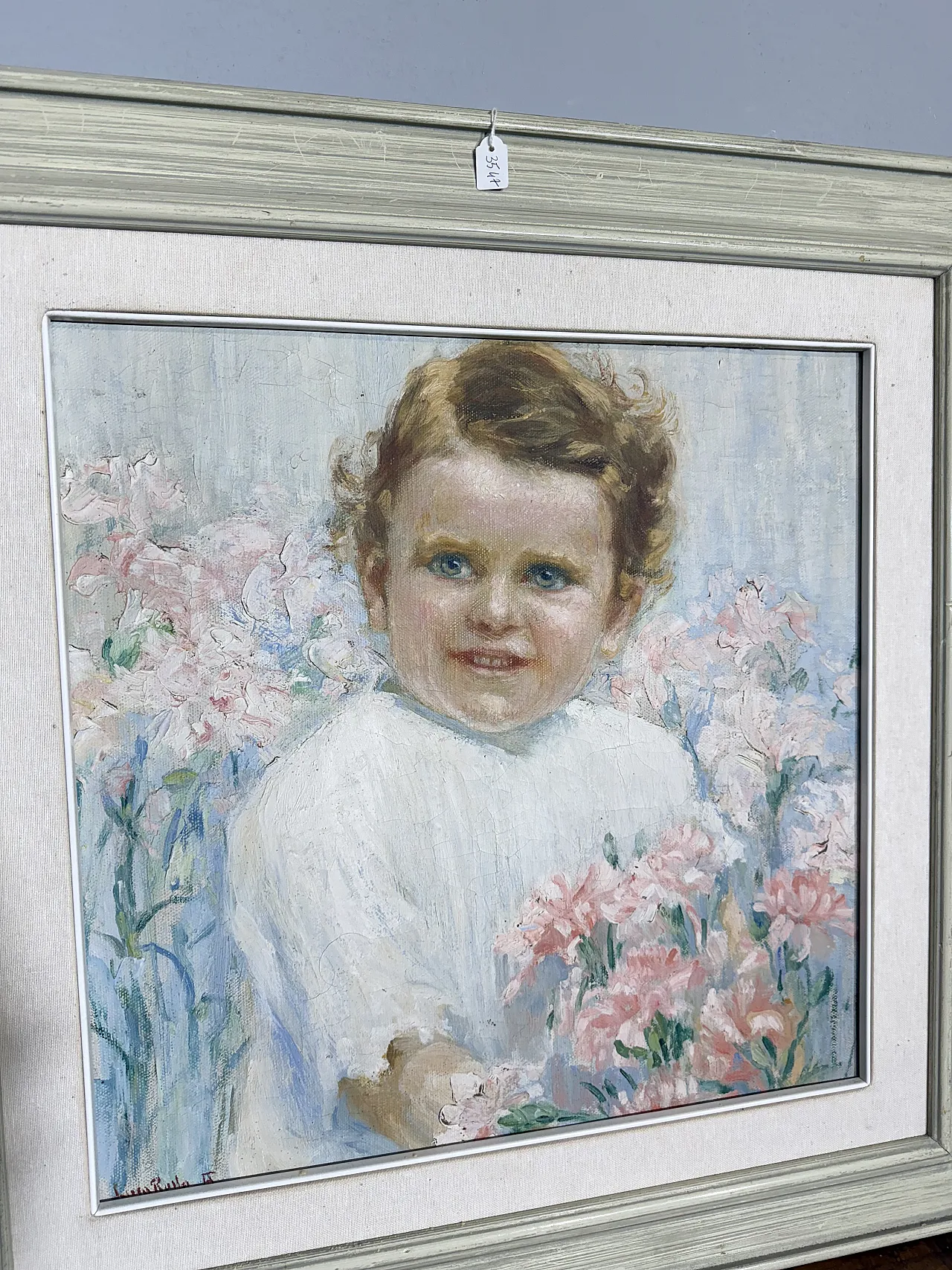 Ancient Liberty taste painting, girl with flowers, signed, 75x73 cm 12