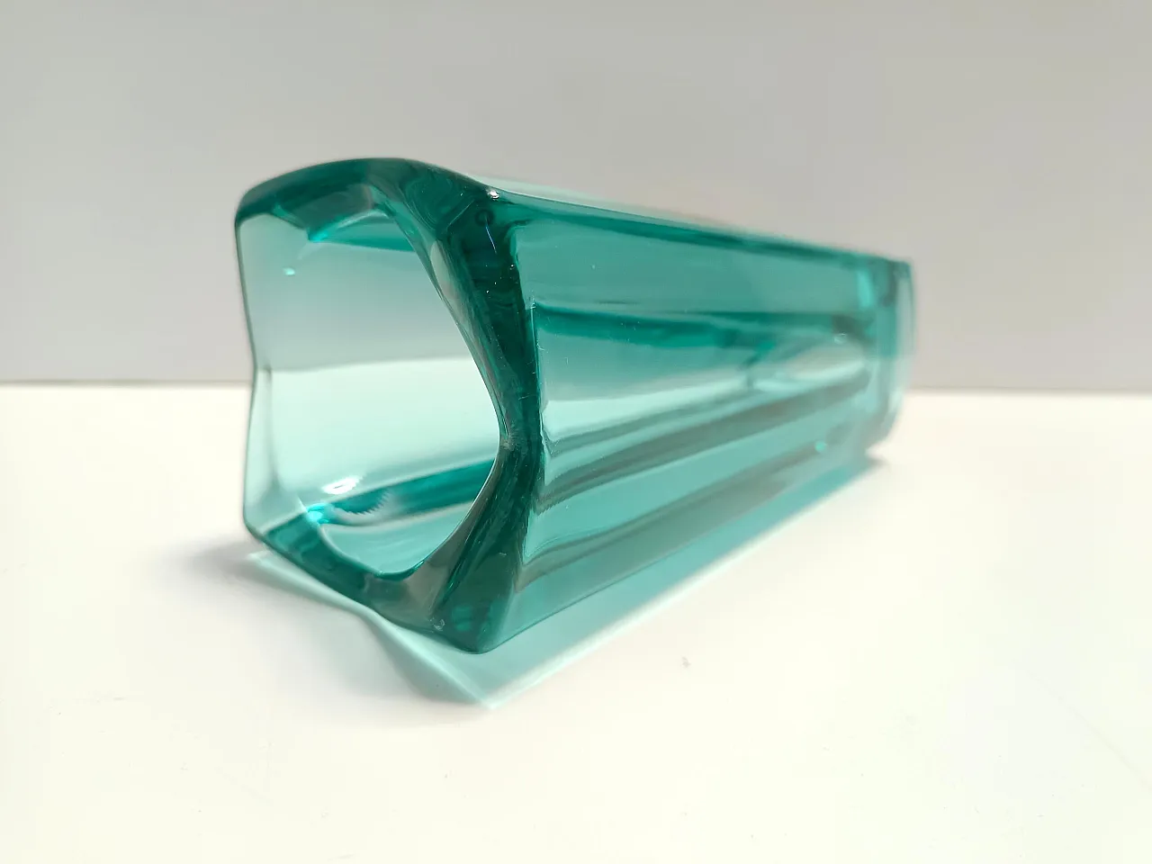 Postmodern Thick Teal Blown Glass Vase #472 by Jiri Zejmon, 80s 8