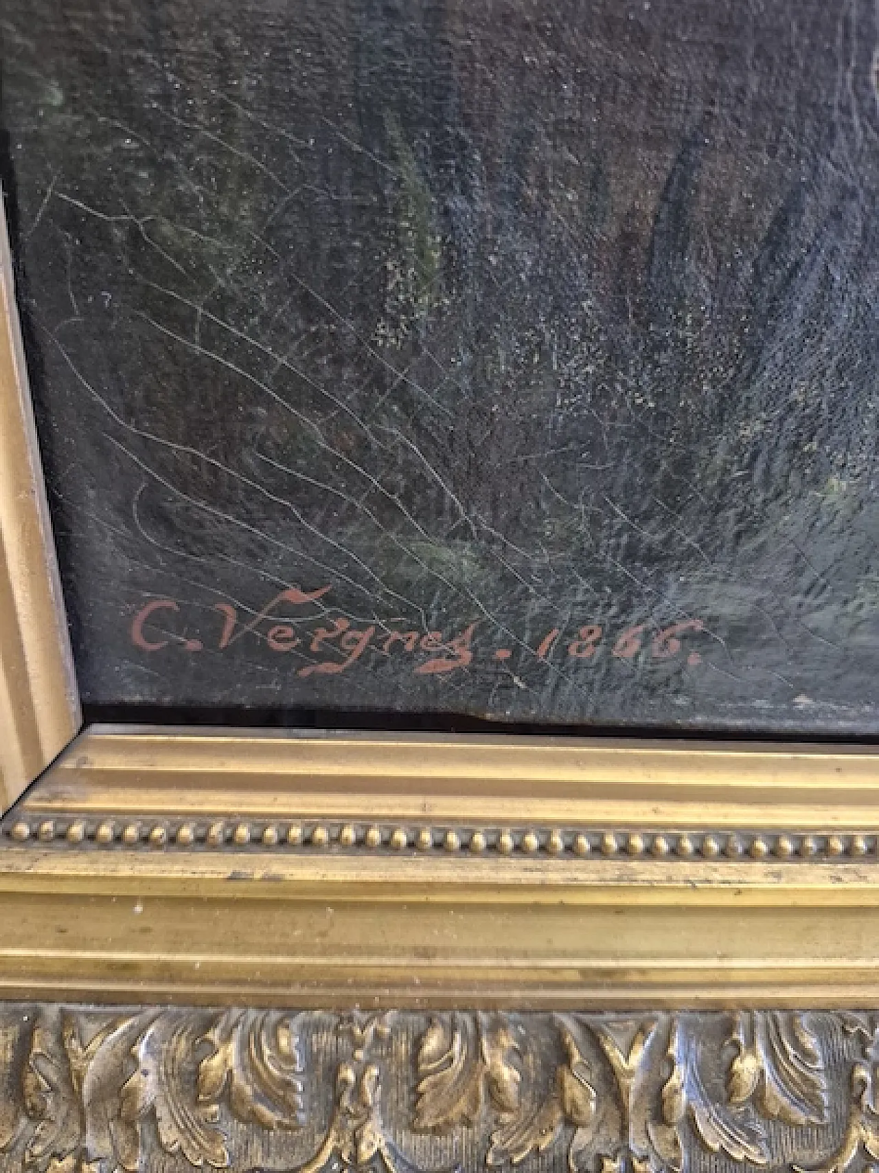 Painting oil on neoclassical canvas signed C. Vergnes, 1866 5