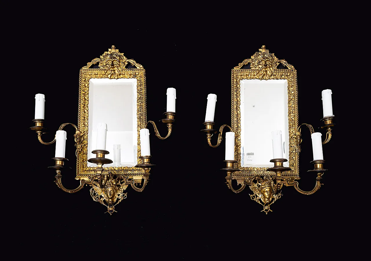 Coppia di specchiere "Ventoline"Napoleone III in bronzo dorato, '800 1