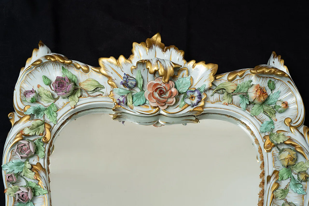 Specchiera in porcellana policroma di Capodimonte, primo '900 3